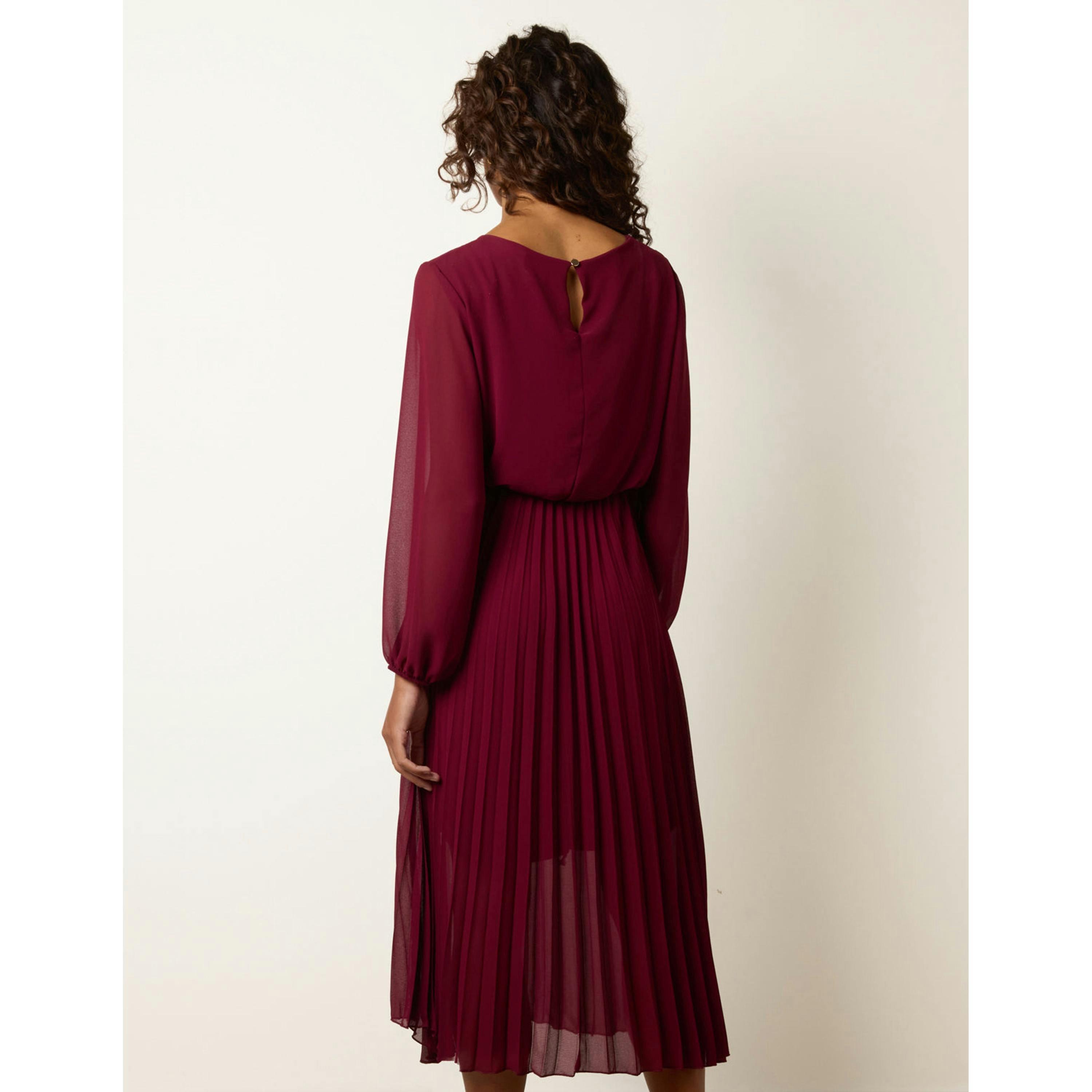 Blue Vanilla Scoop Neck Pleated Dress  in Wine , view 2 of 4