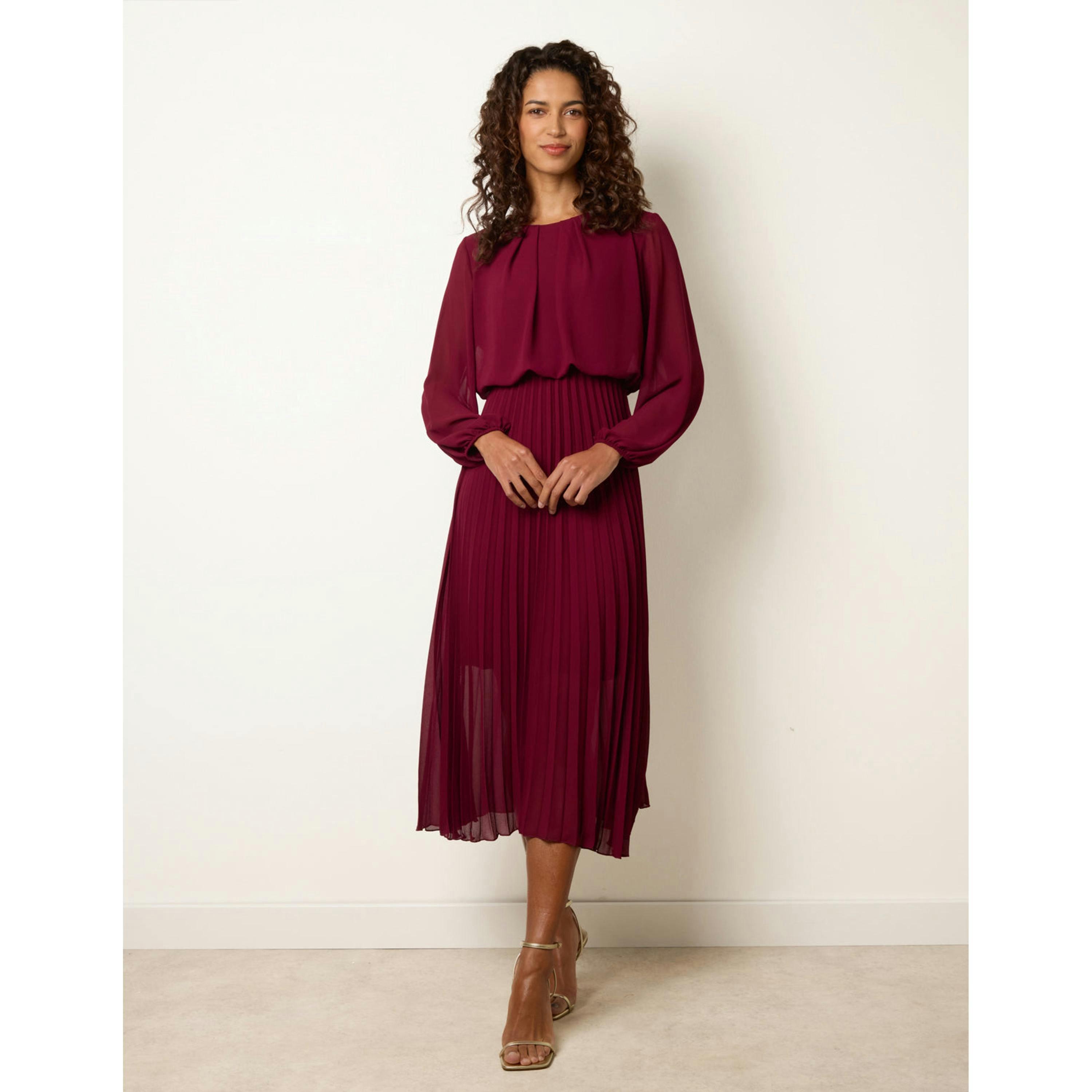 Blue Vanilla Scoop Neck Pleated Dress  in Wine , view 3 of 4