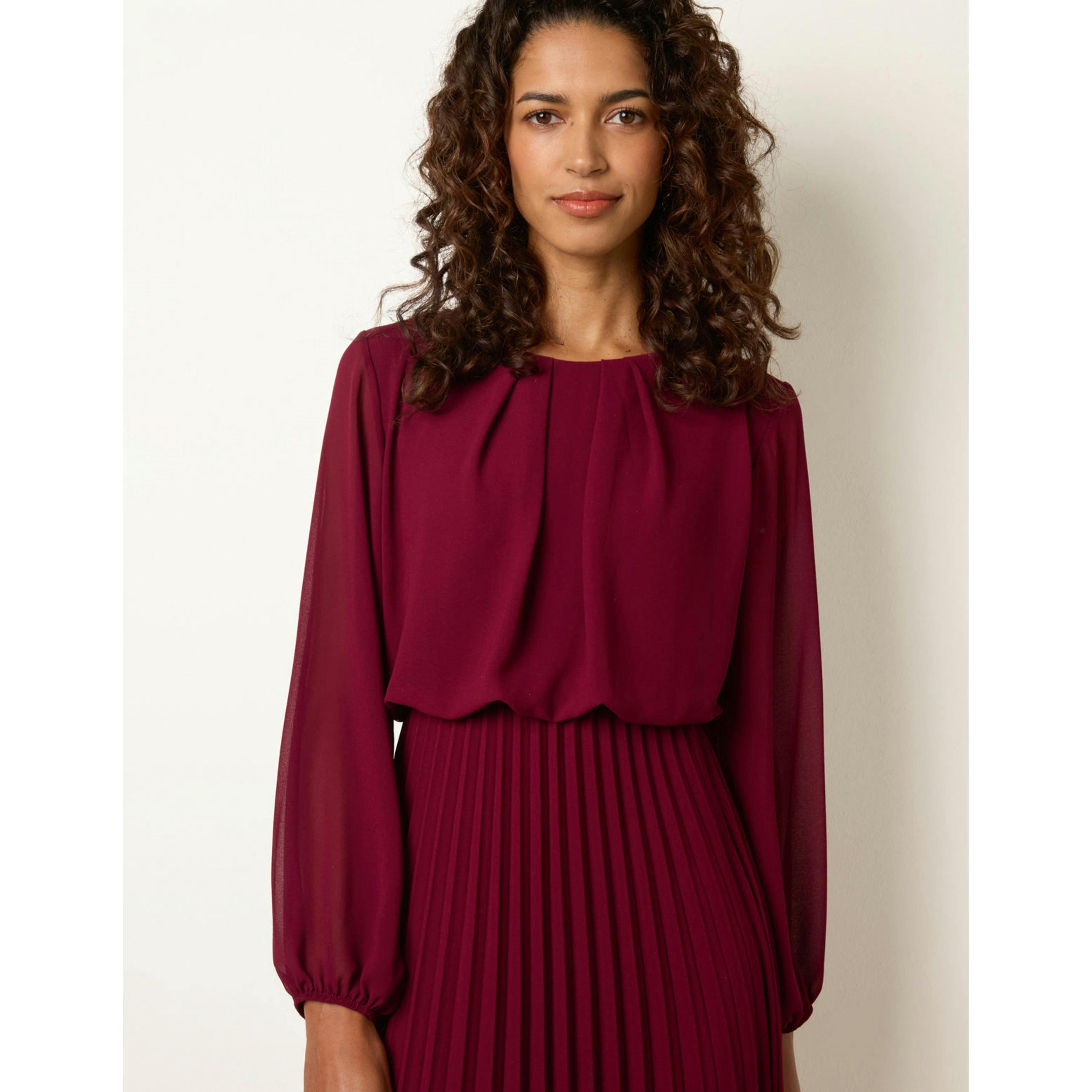 Blue Vanilla Scoop Neck Pleated Dress  in Wine , view 4 of 4