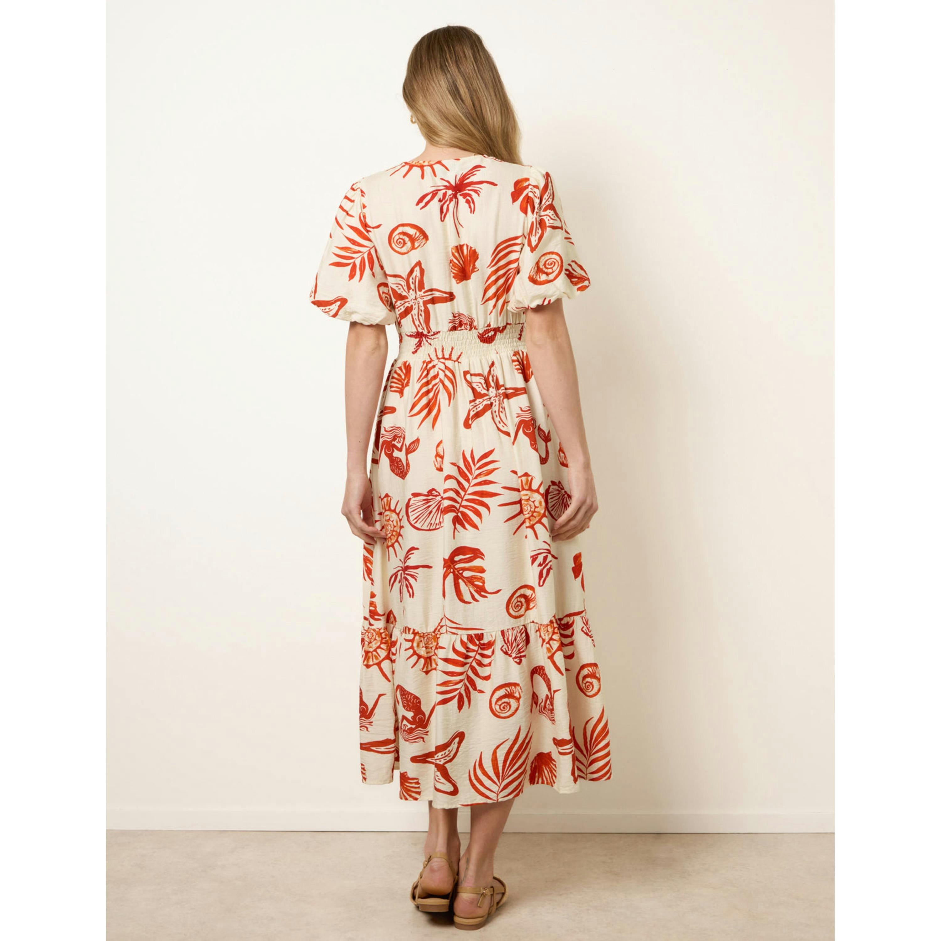 Blue Vanilla Tropical Button Through Midi Dress  in Orange , view 2 of 5