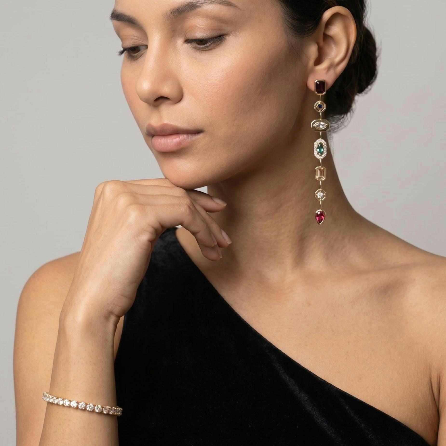 Hanabi Multi Stone Drop Earrings , view 2 of 5