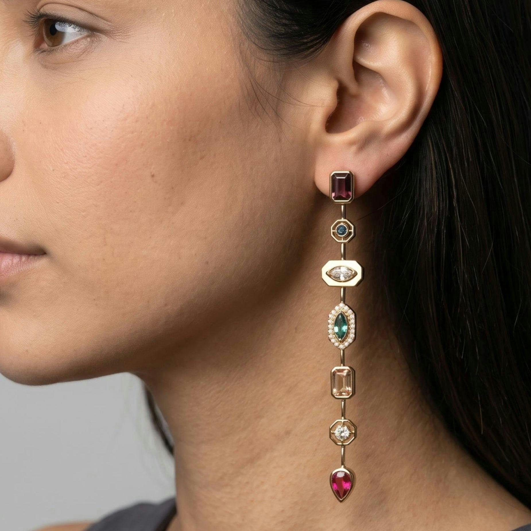 Hanabi Multi Stone Drop Earrings , view 3 of 5