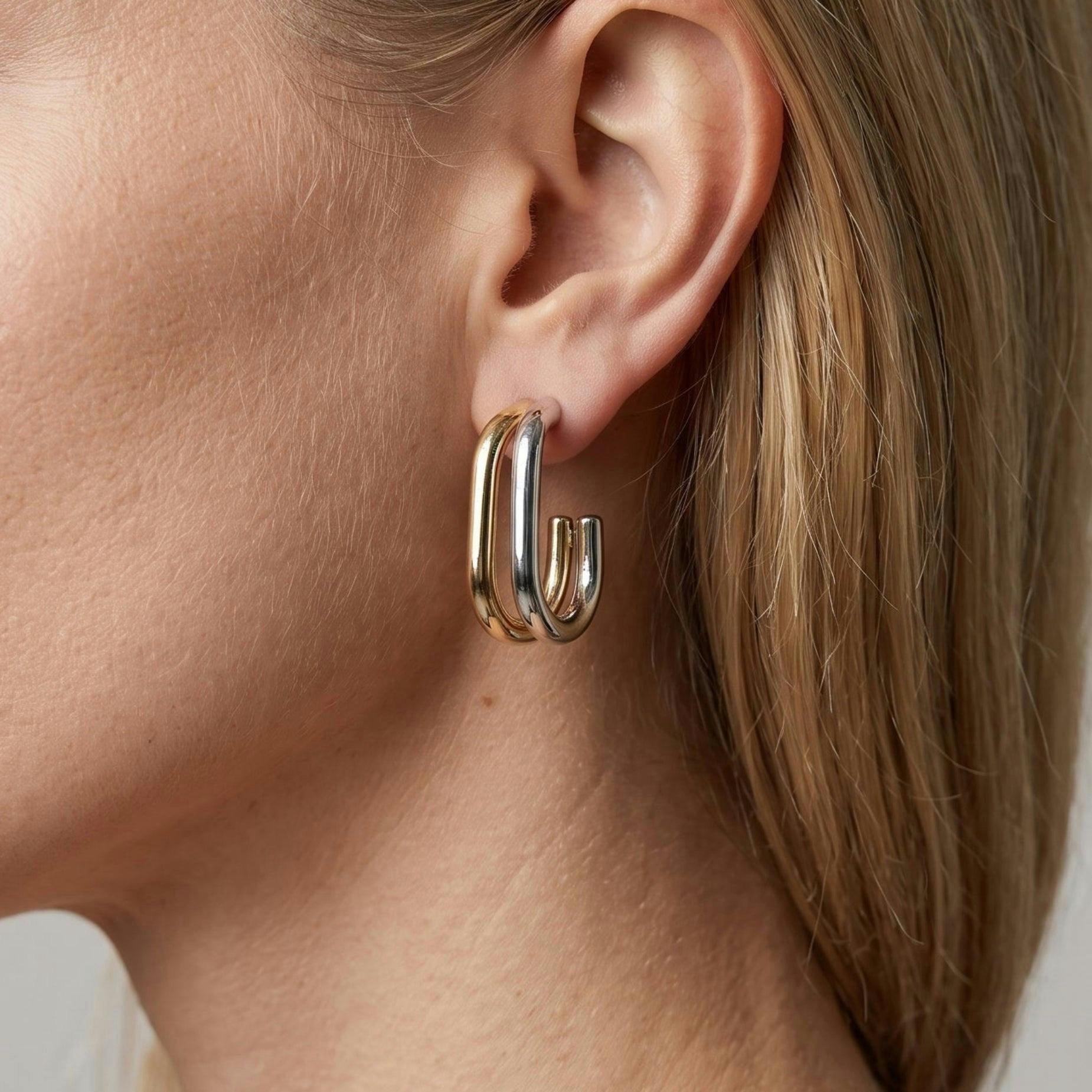 Shikaki Mixed Metals Double Hoop Earrings , view 3 of 5
