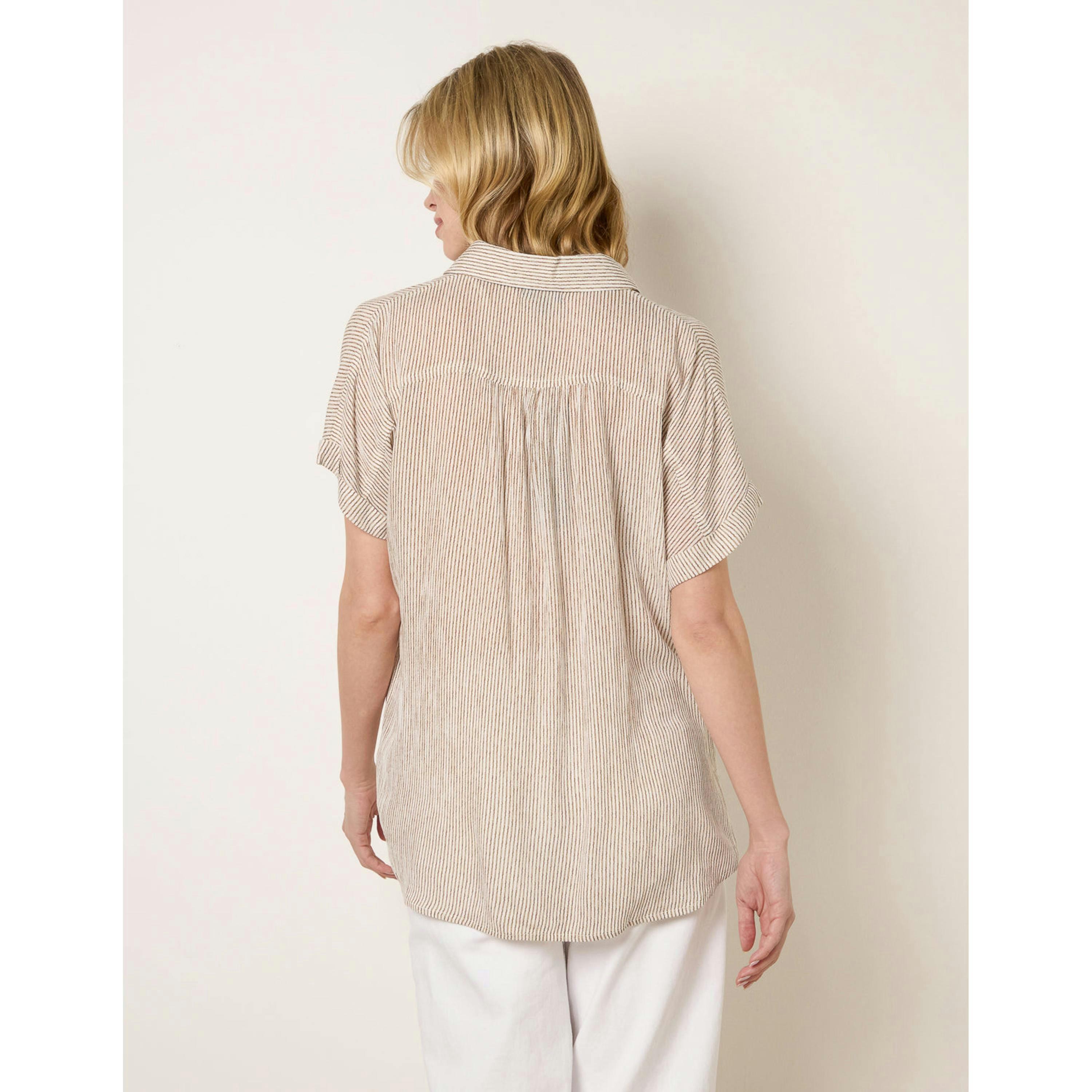 Blue Vanilla Stripe Button Front Shirt  in Beige , view 2 of 4