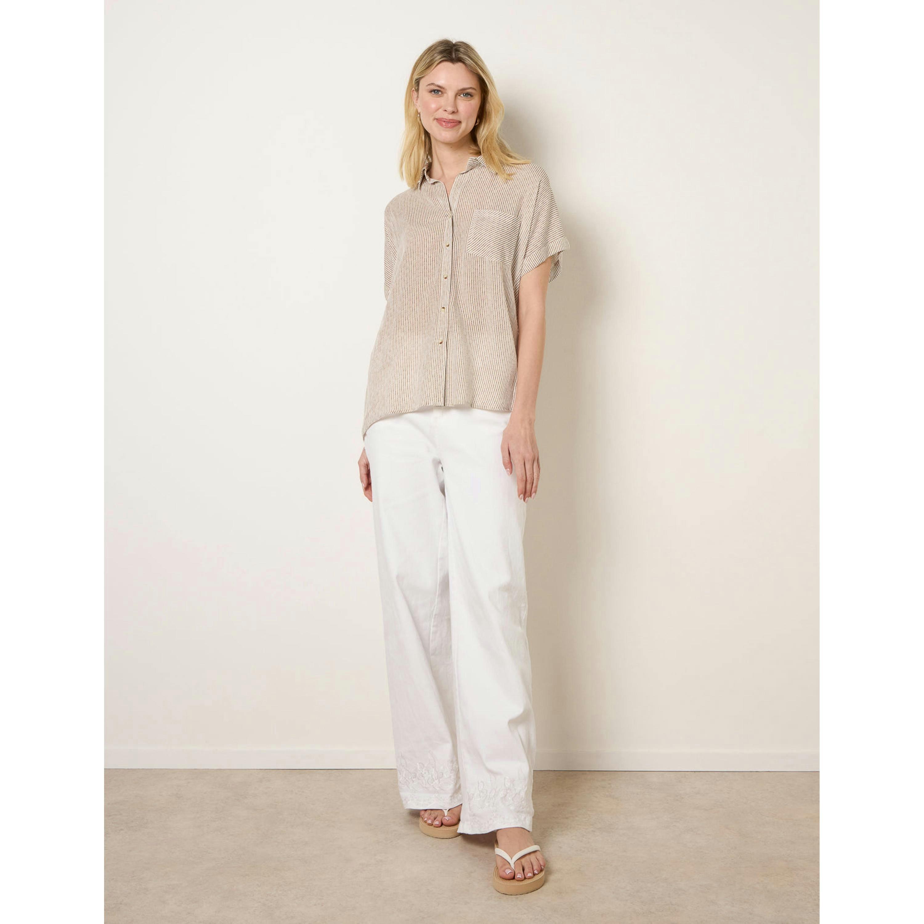 Blue Vanilla Stripe Button Front Shirt  in Beige , view 4 of 4