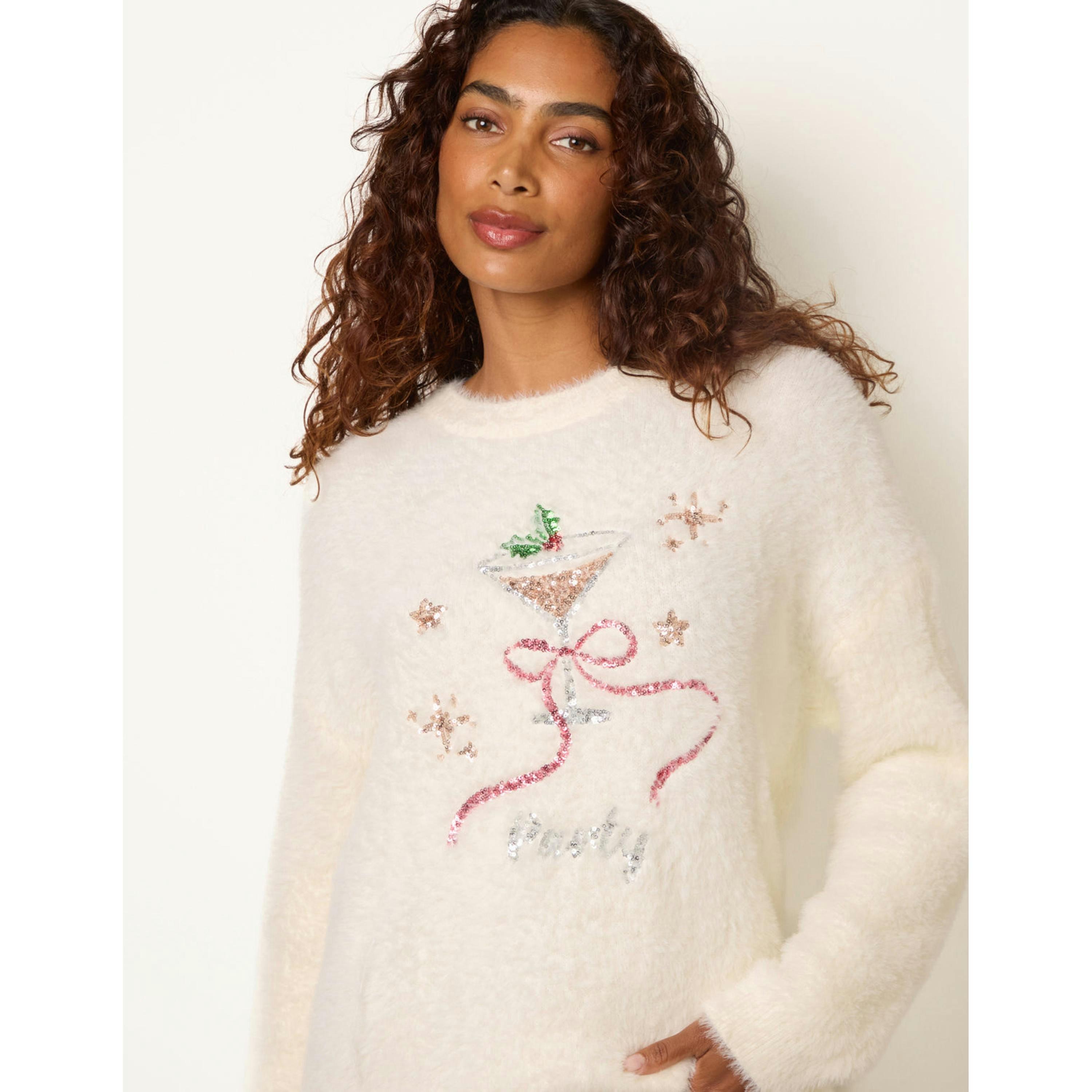 Blue Vanilla Christmas Cocktail Sequin Jumper  in Ivory , view 2 of 4