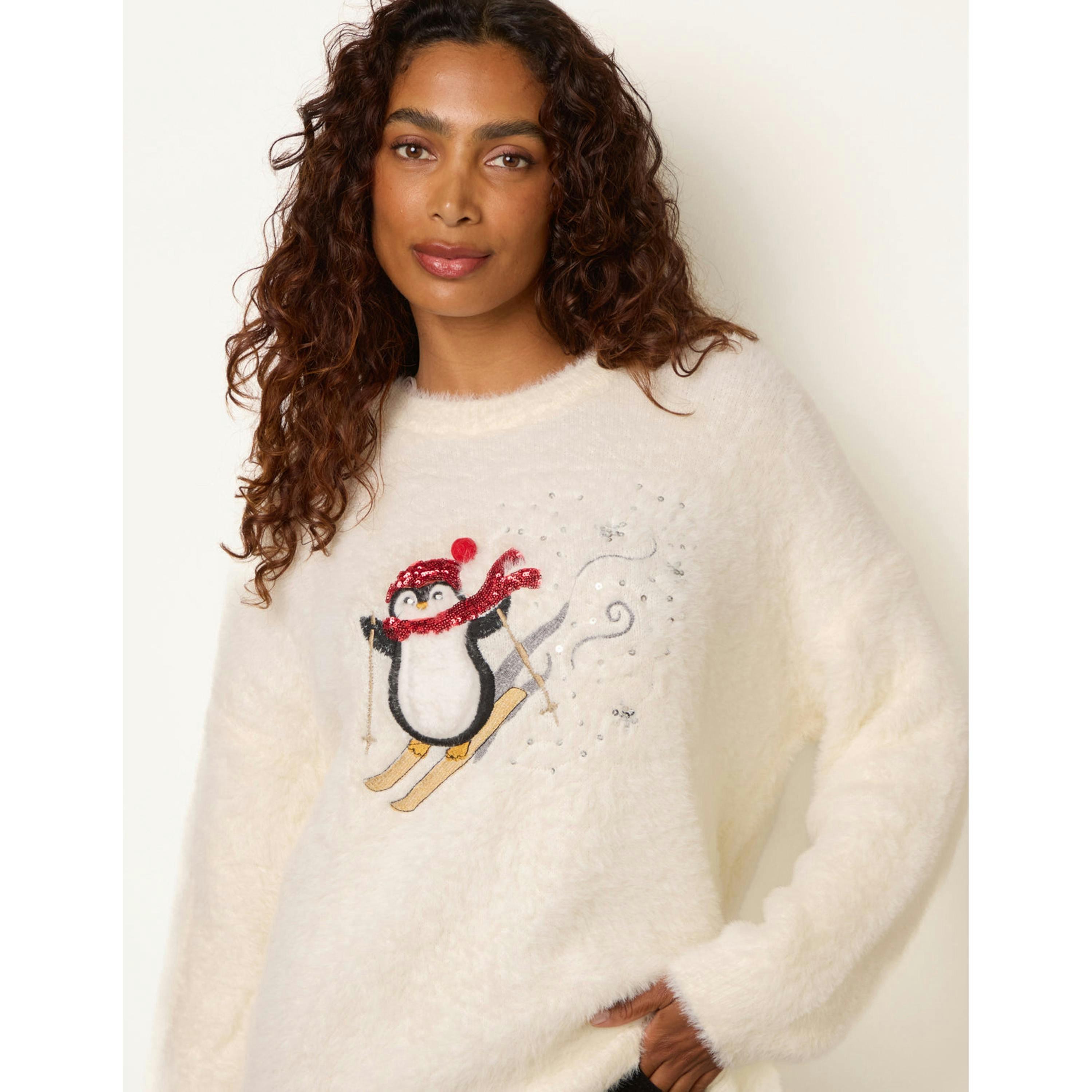 Blue Vanilla Penguin Christmas Jumper  in Ivory , view 2 of 4