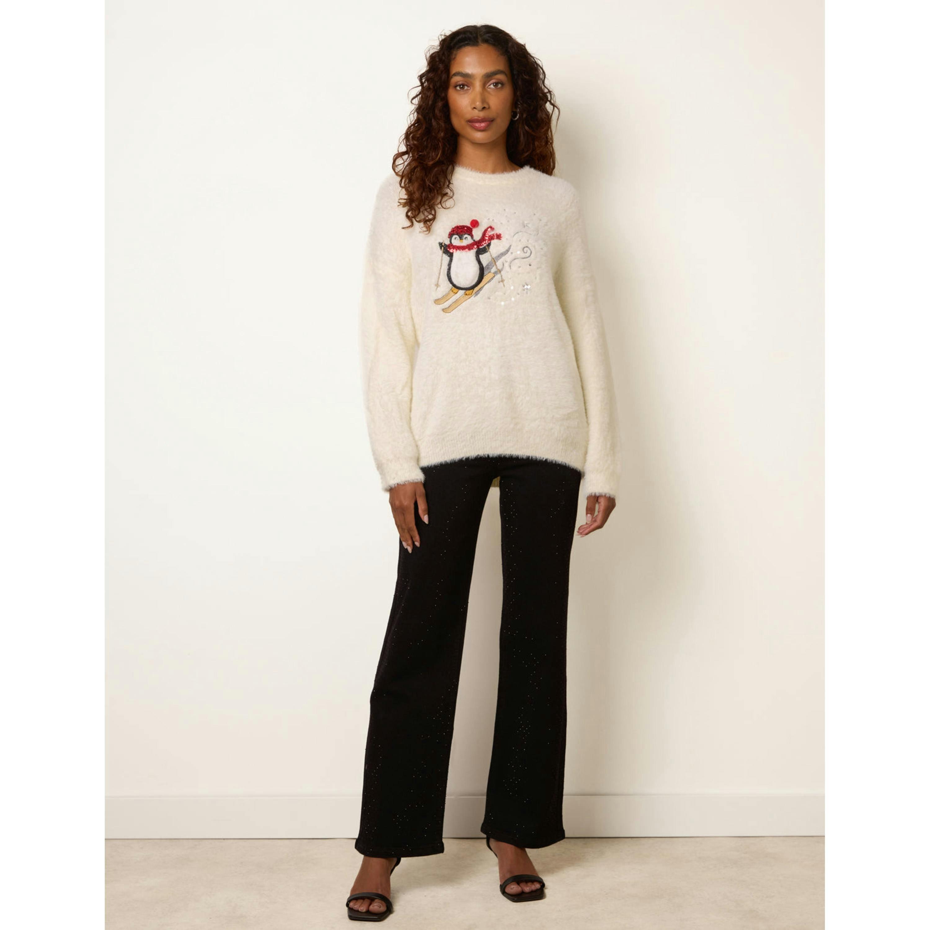 Blue Vanilla Penguin Christmas Jumper  in Ivory , view 3 of 4