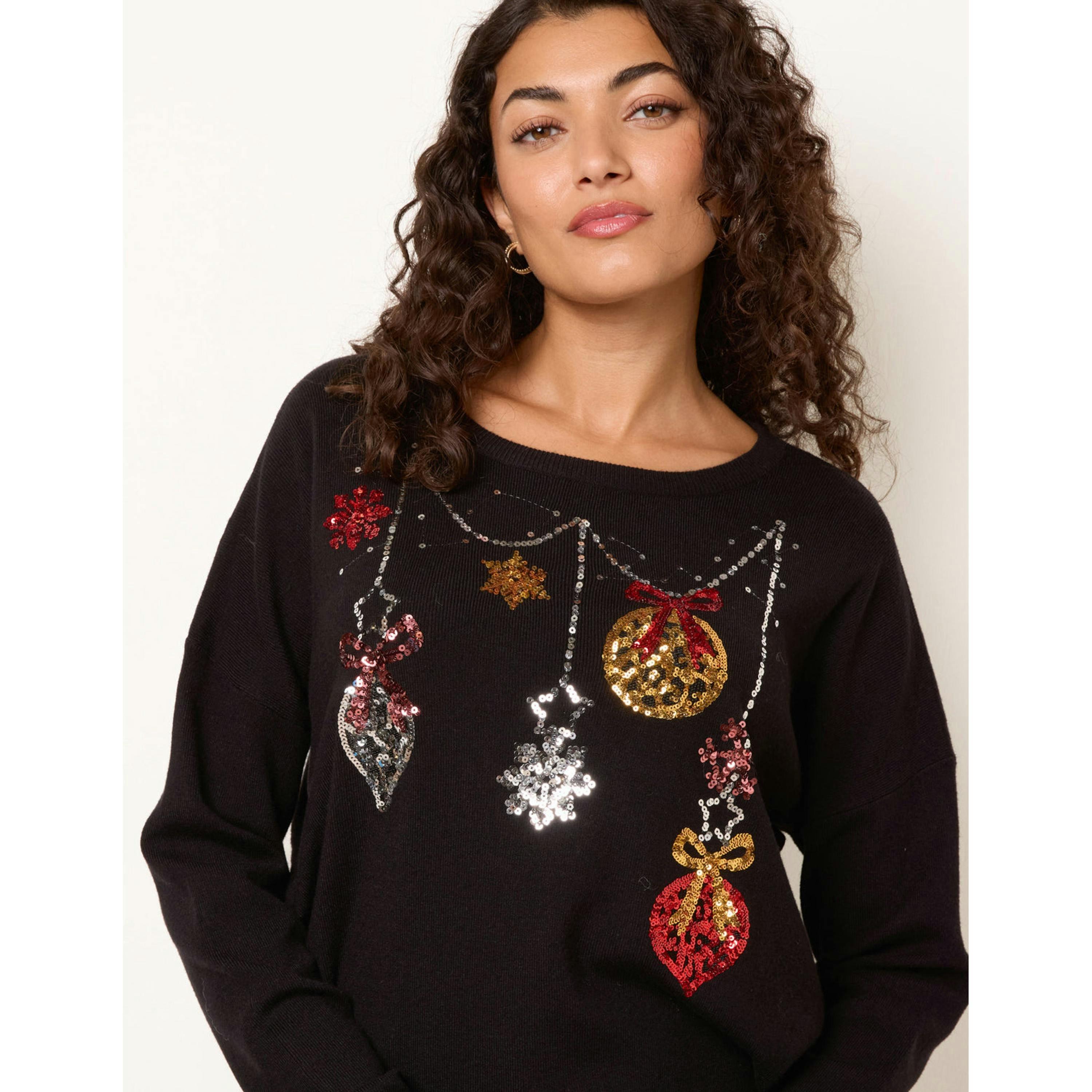 Blue Vanilla Christmas Jingle Bell Bauble Jumper  in Black , view 2 of 4