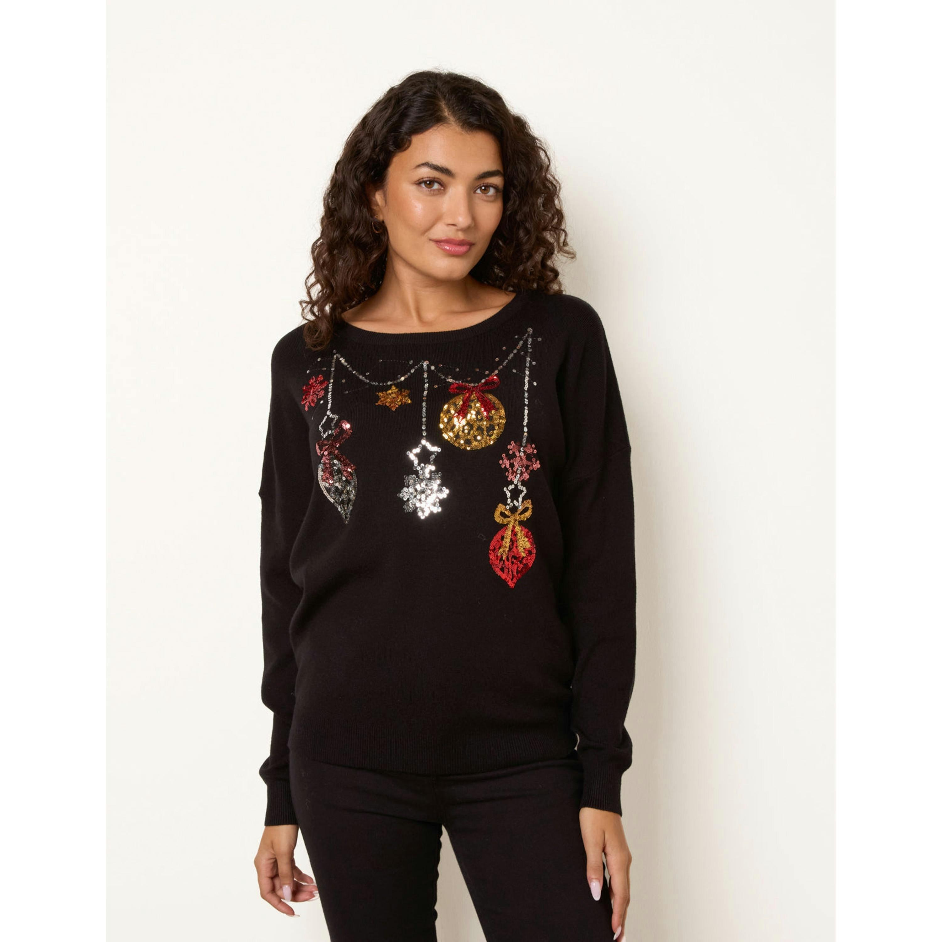 Blue Vanilla Christmas Jingle Bell Bauble Jumper  in Black , view 3 of 4