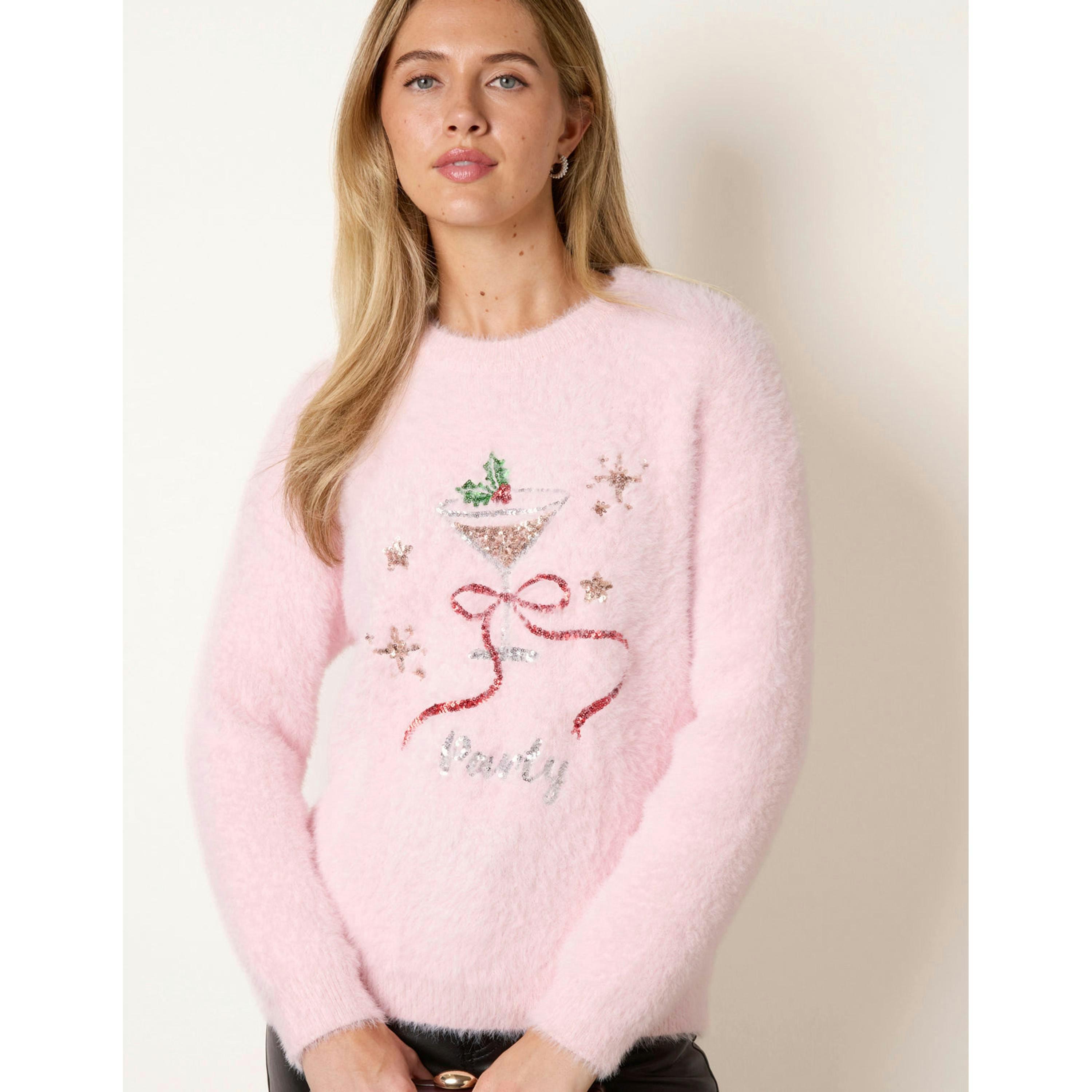 Blue Vanilla Christmas Cocktail Sequin Jumper  in Pink , view 3 of 4