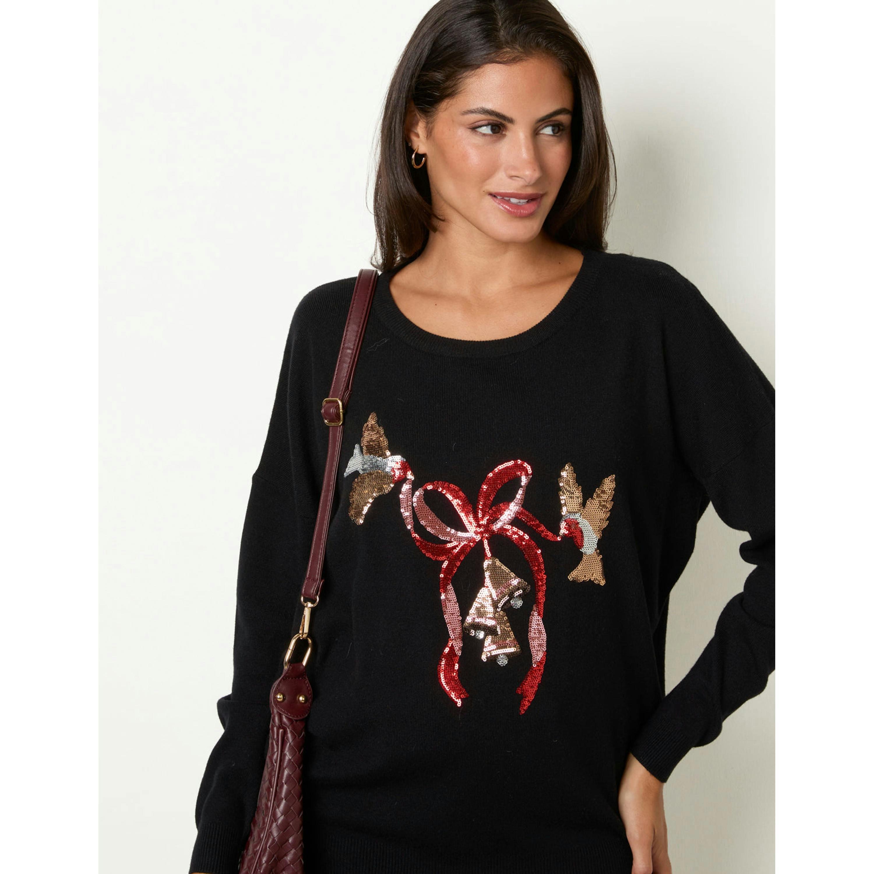 Blue Vanilla Bow Christmas Jumper  in Black , view 3 of 4