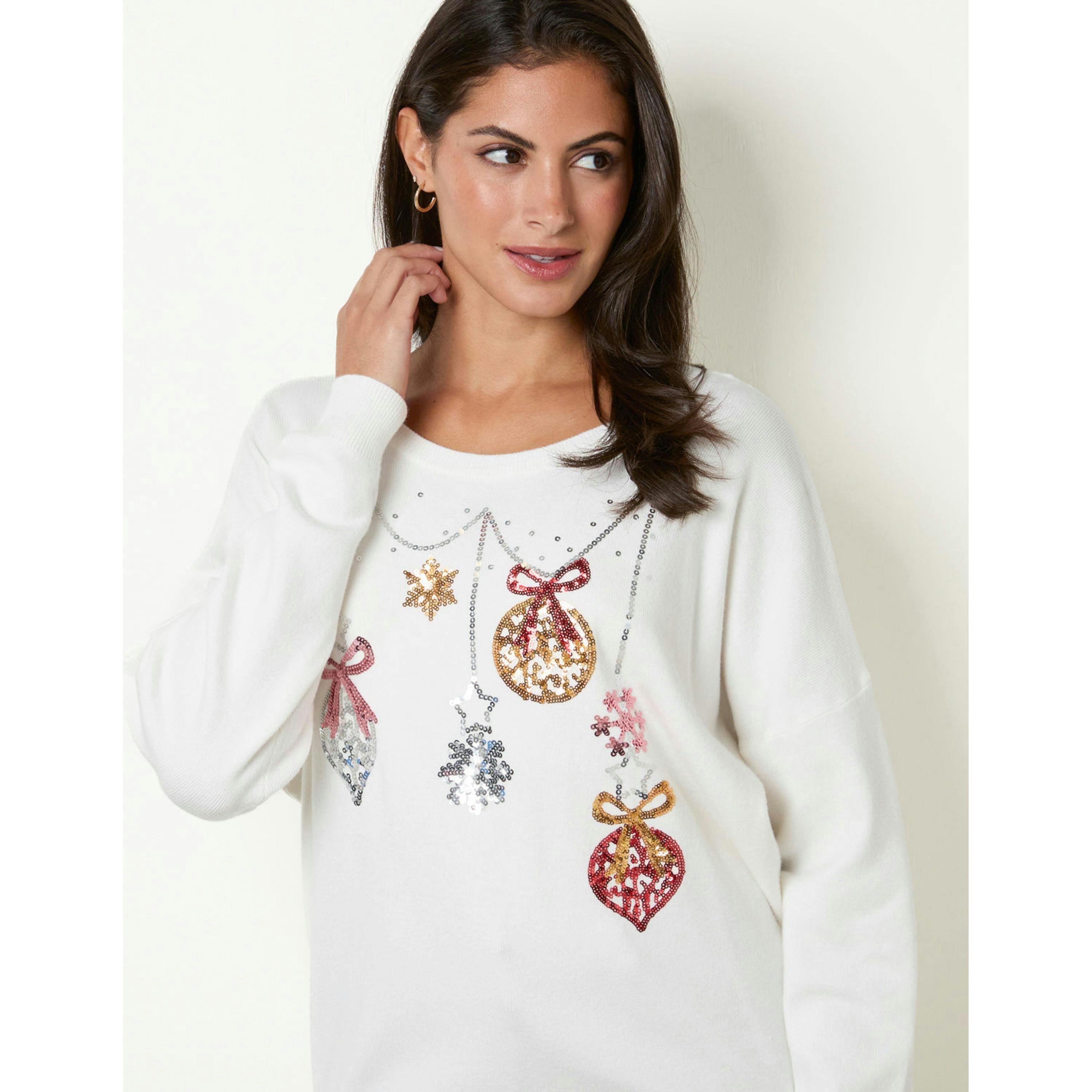 Blue Vanilla Jingle Bell Bauble Jumper  in Ivory , view 3 of 4