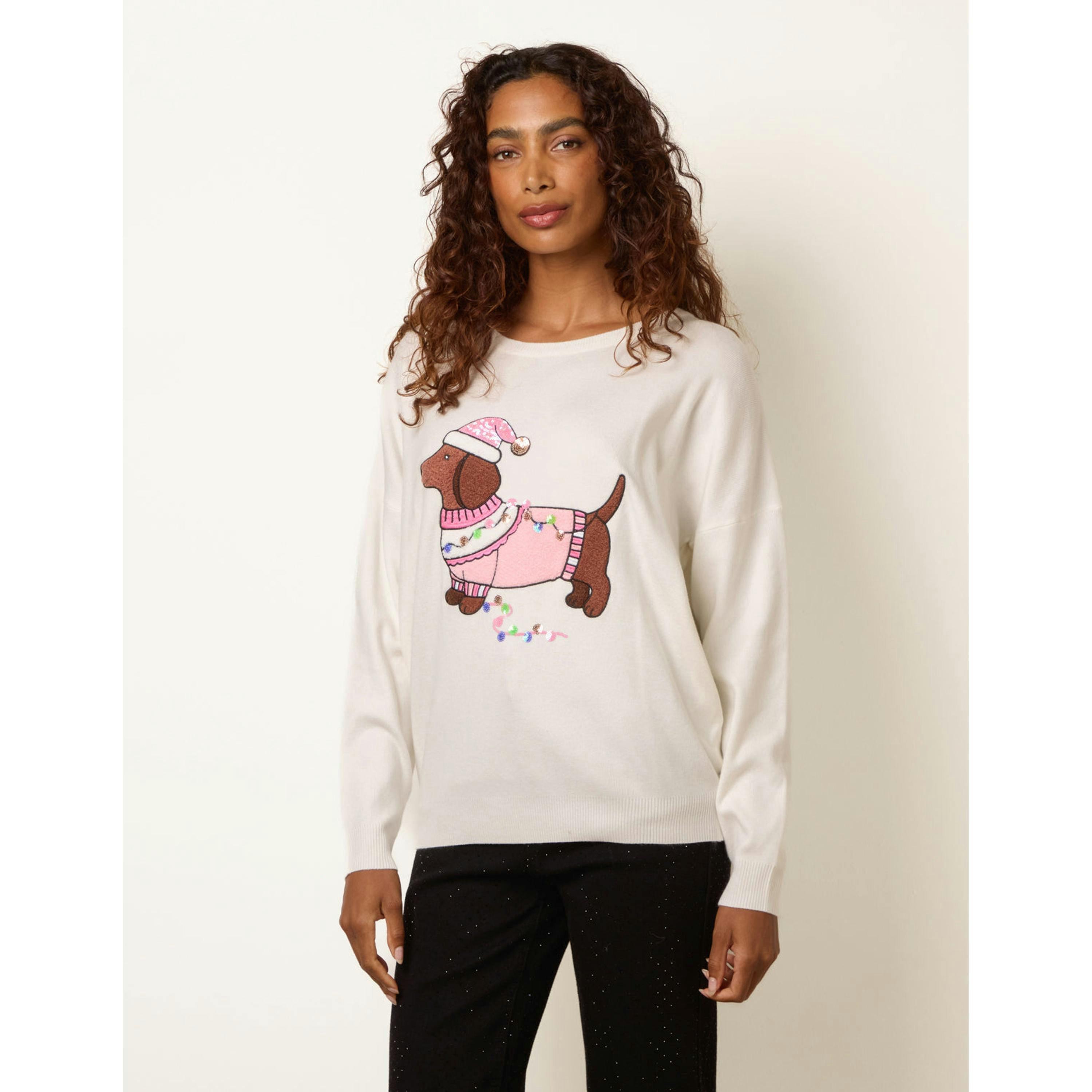Blue Vanilla Christmas Dachshund Jumper  in Ivory , view 3 of 4