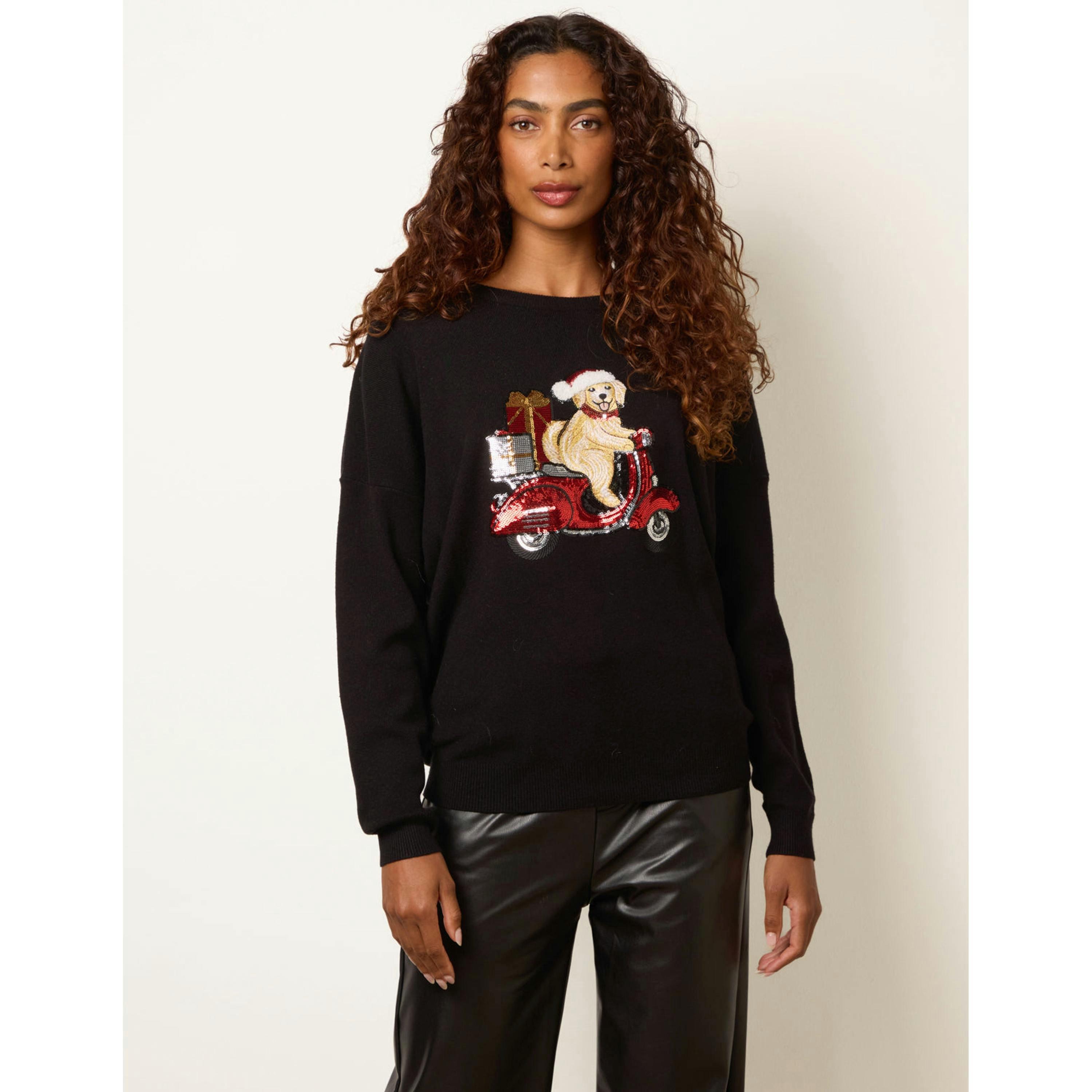 Blue Vanilla Dog On A Bike Christmas Jumper  in Black , view 3 of 4