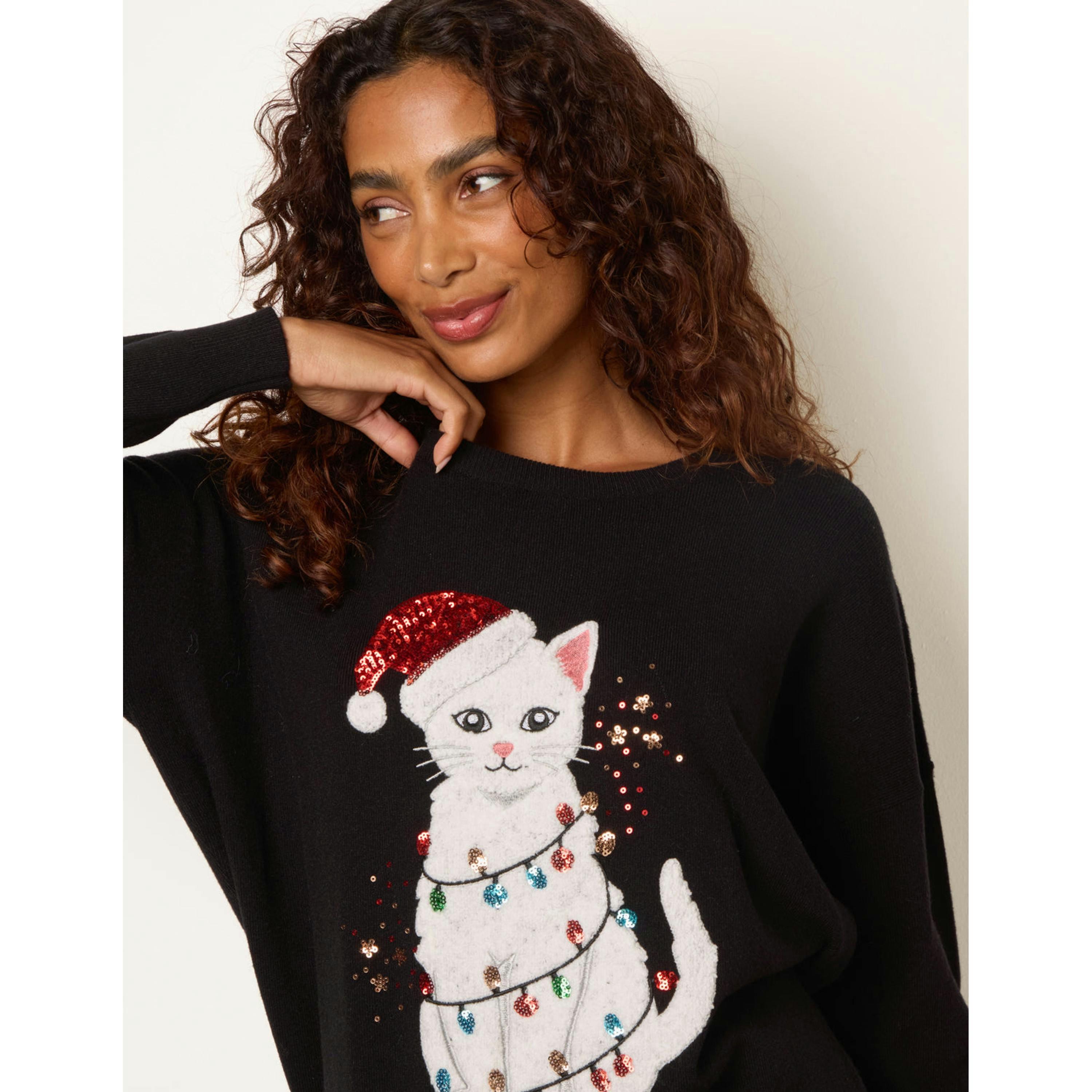 Blue Vanilla Christmas Cat Jumper  in Black , view 2 of 4