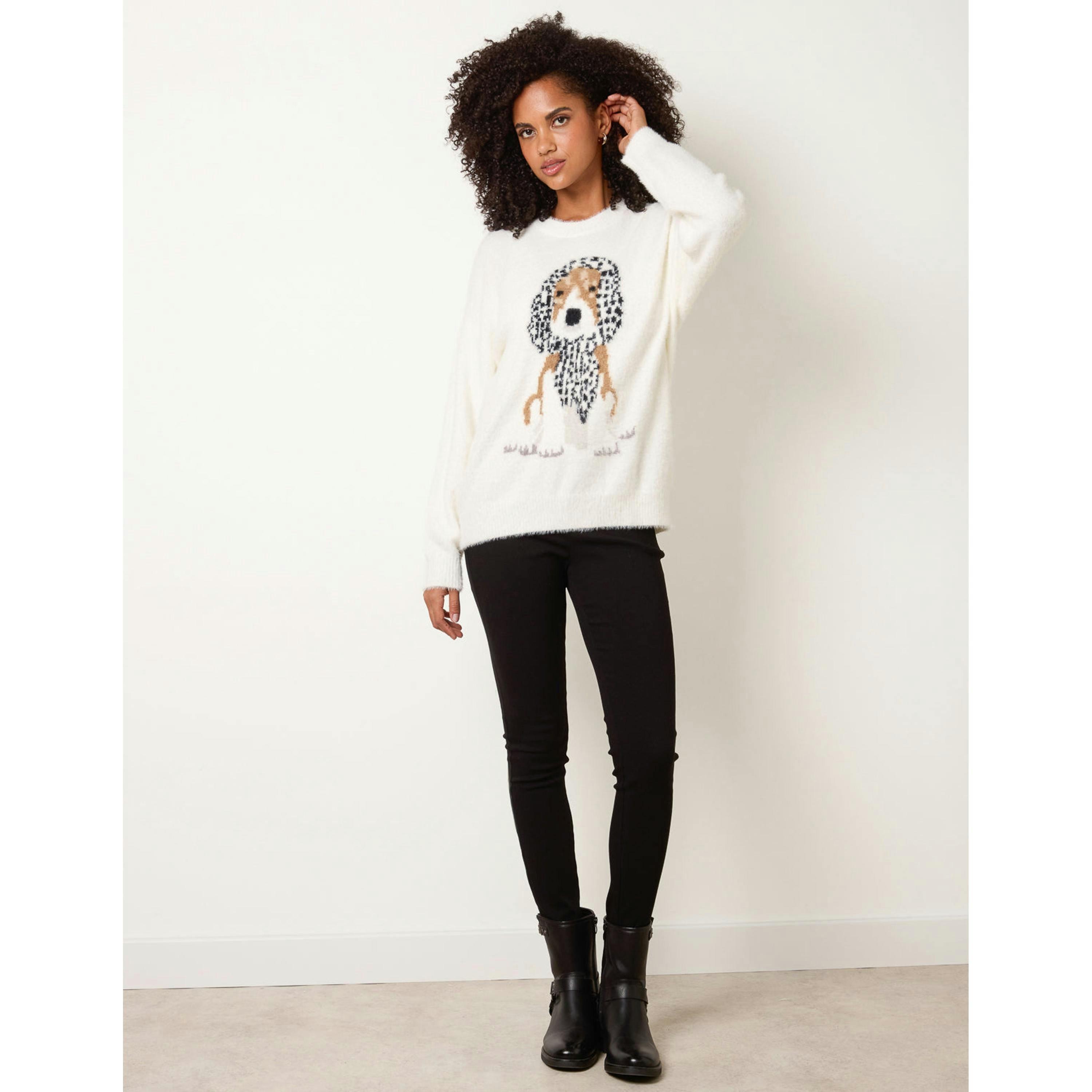 Blue Vanilla Intarsia Dog Jumper  in Ivory , view 3 of 4