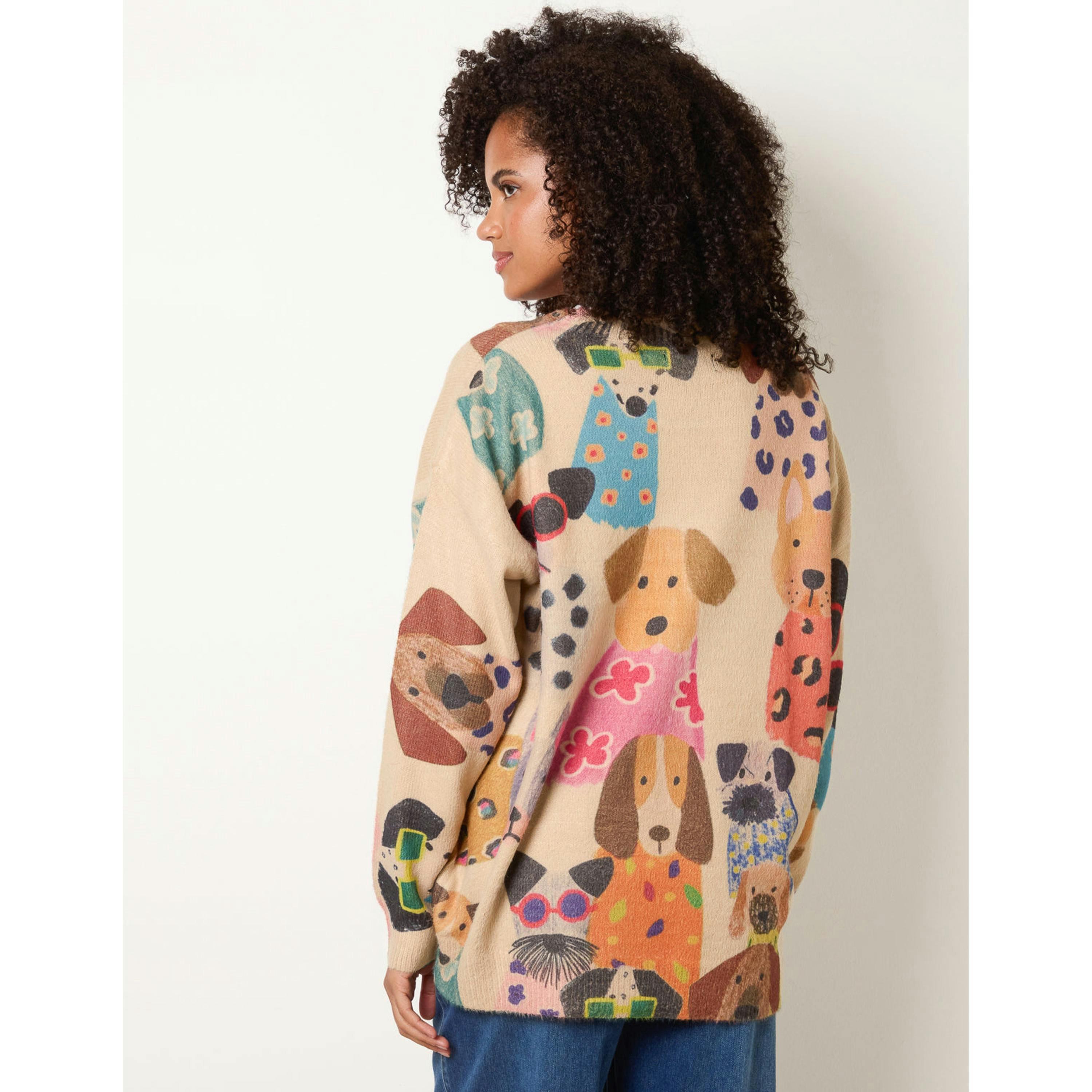 Blue Vanilla Multicolor Dog Print Jumper  in Stone , view 4 of 4