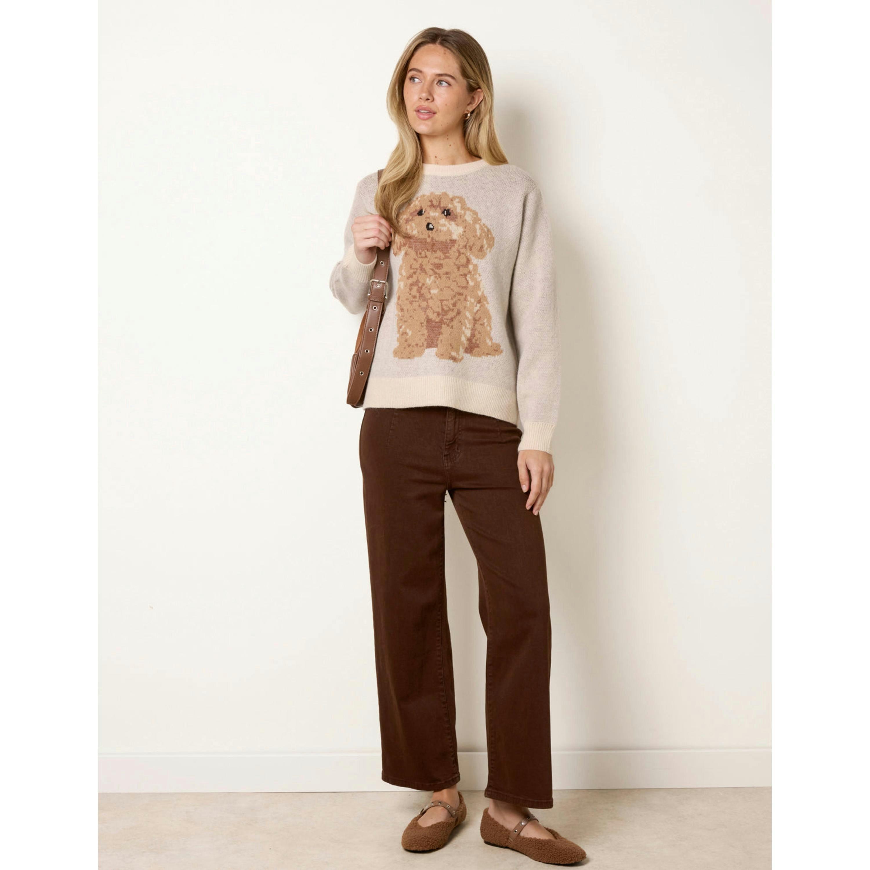 Blue Vanilla Knitted Round Neck Dog Jumper  in Stone , view 3 of 4