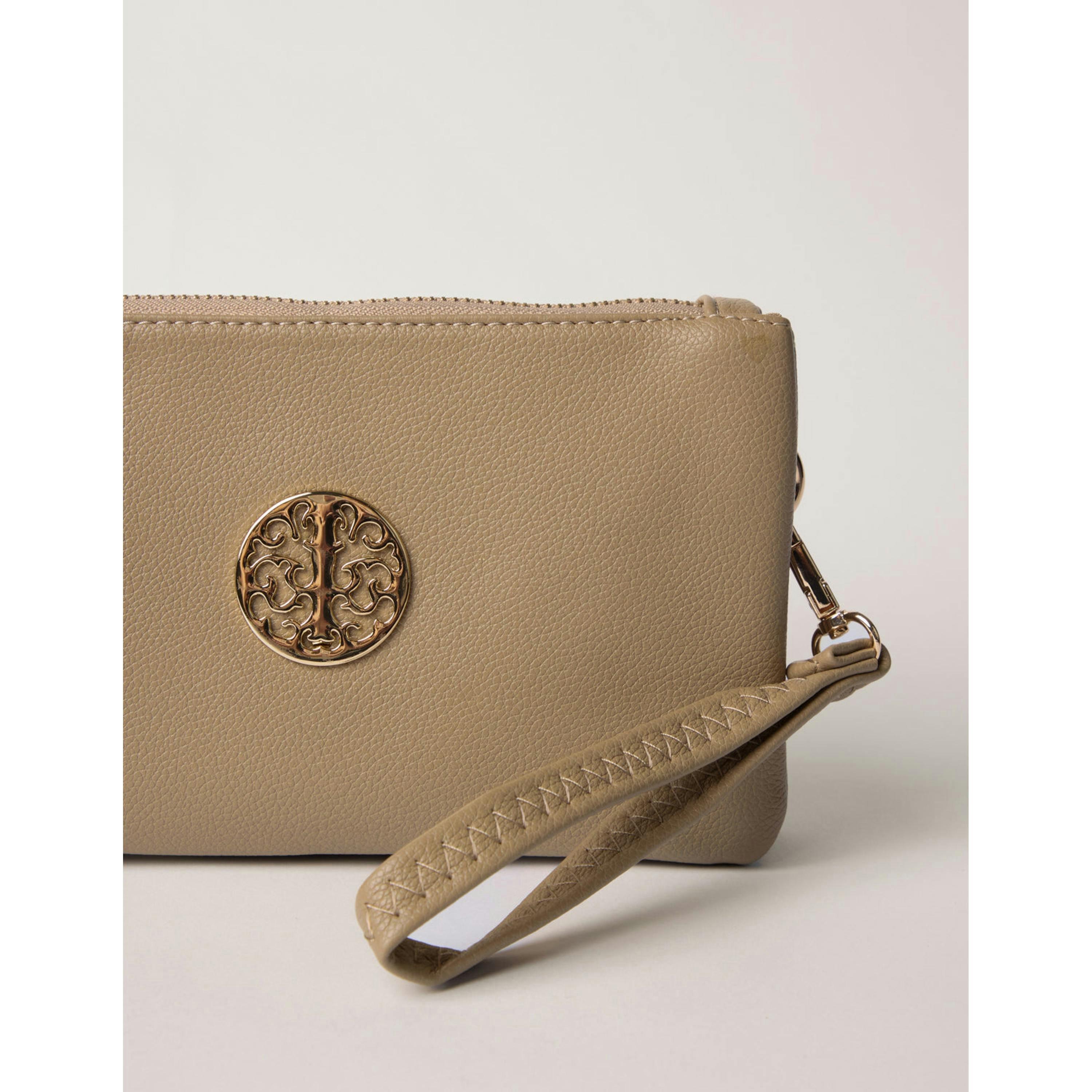 Blue Vanilla Detailed Zip Up Purse With Detachable Strap  in Beige , view 2 of 3