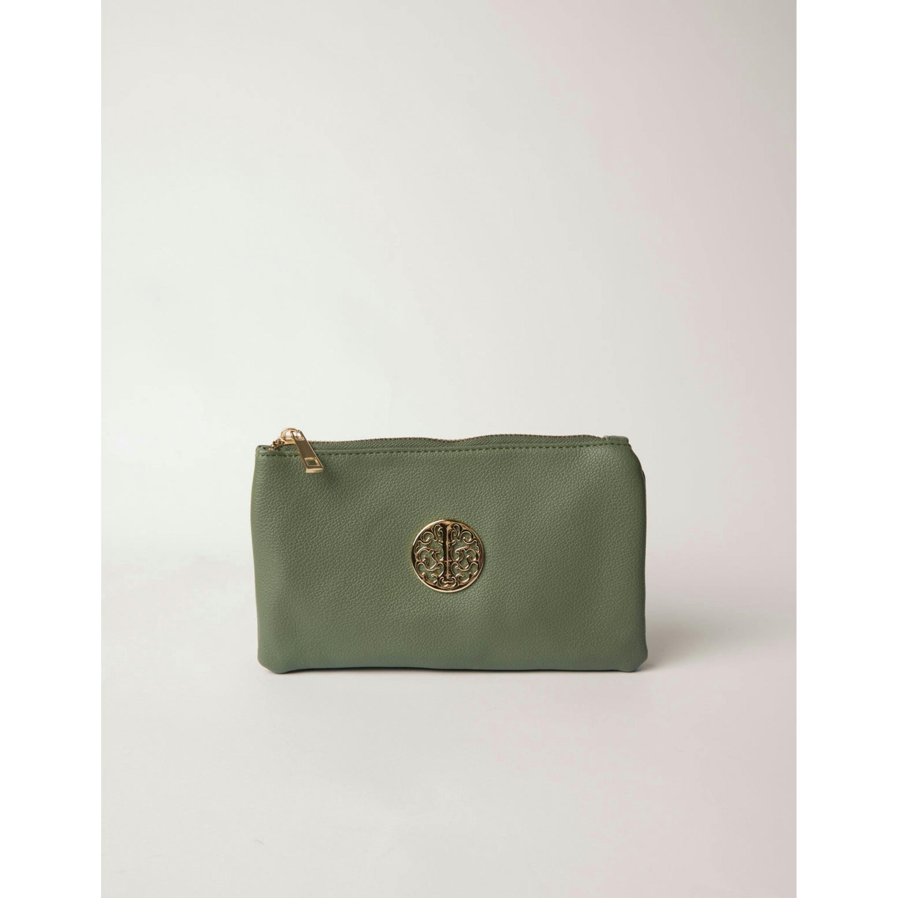 Blue Vanilla Detailed Zip Up Purse With Detachable Strap  in Khaki , view 2 of 4
