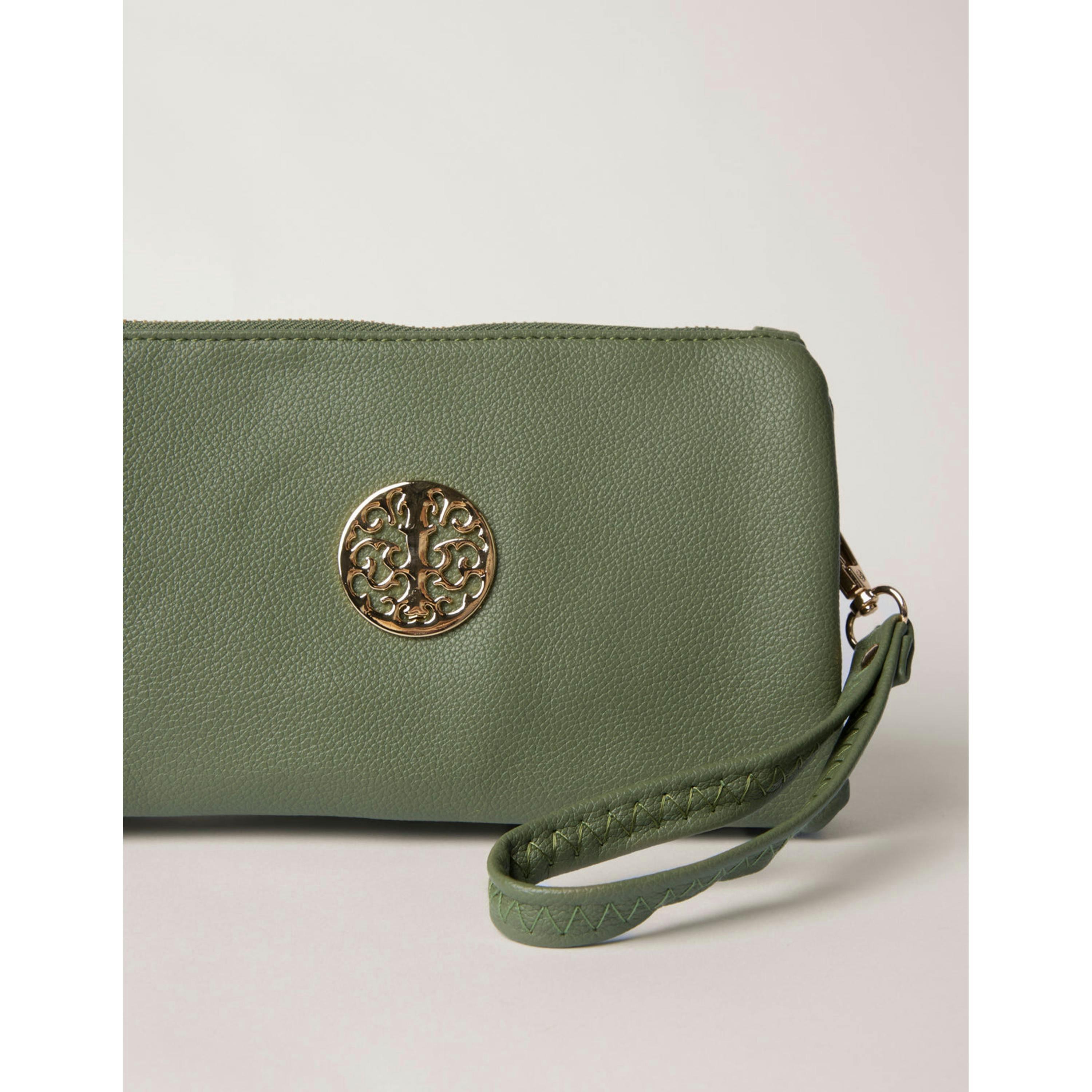 Blue Vanilla Detailed Zip Up Purse With Detachable Strap  in Khaki , view 3 of 4