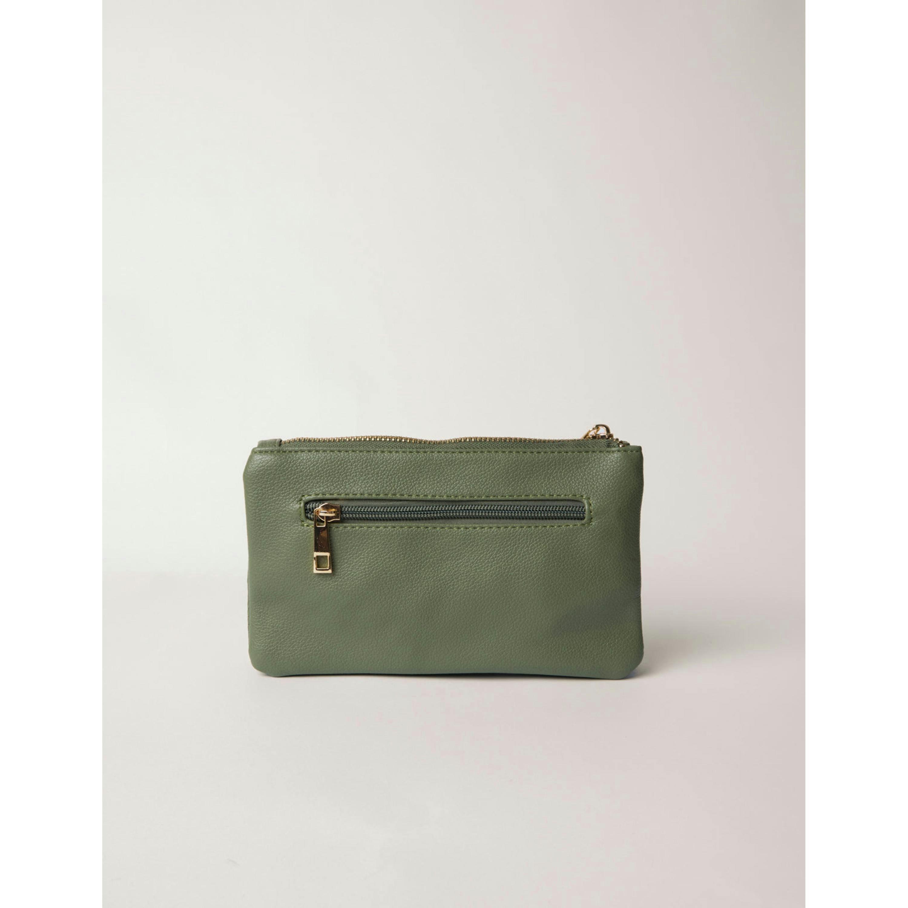 Blue Vanilla Detailed Zip Up Purse With Detachable Strap  in Khaki , view 4 of 4
