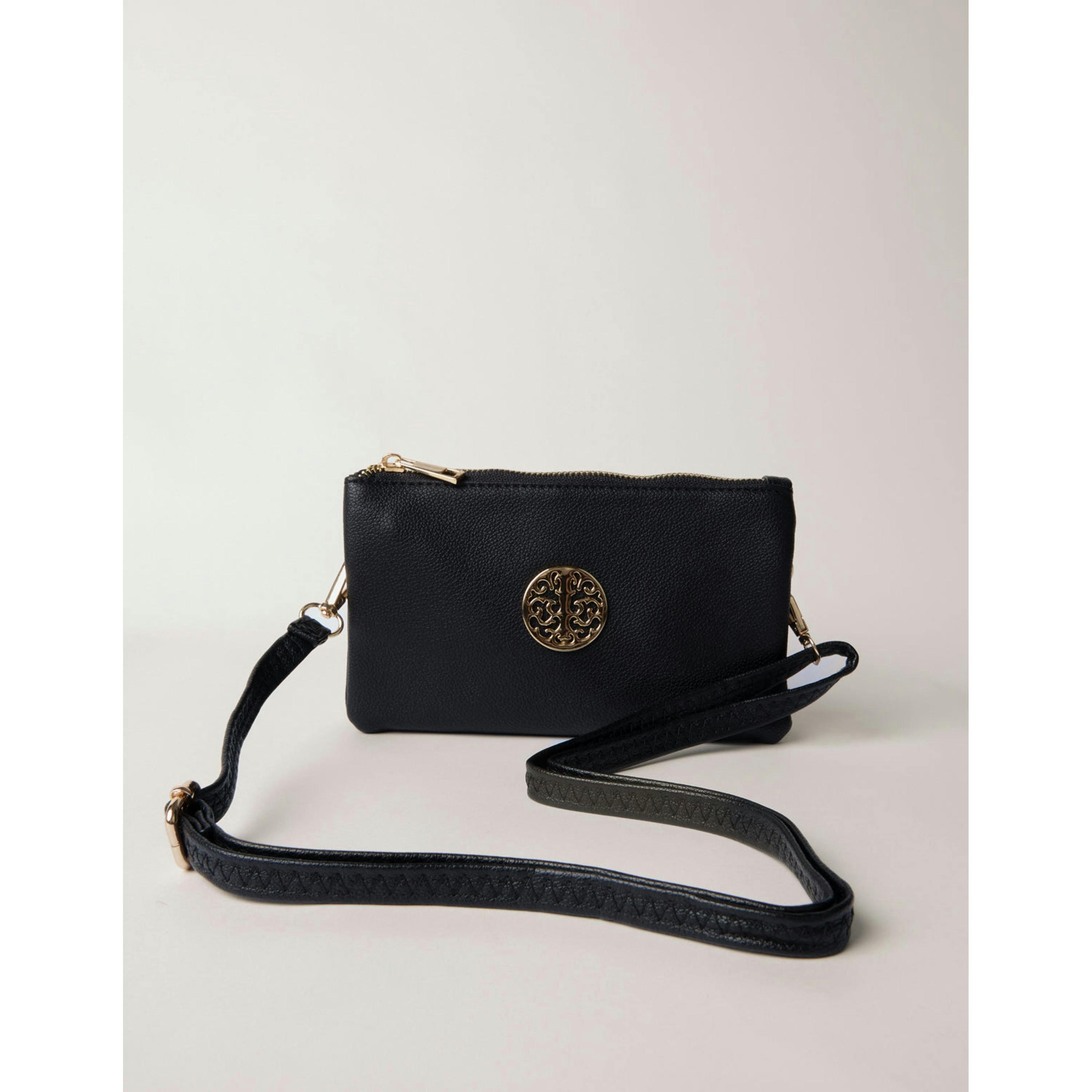 Blue Vanilla Detailed Zip Up Purse With Detachable Strap  in Black , view 2 of 5