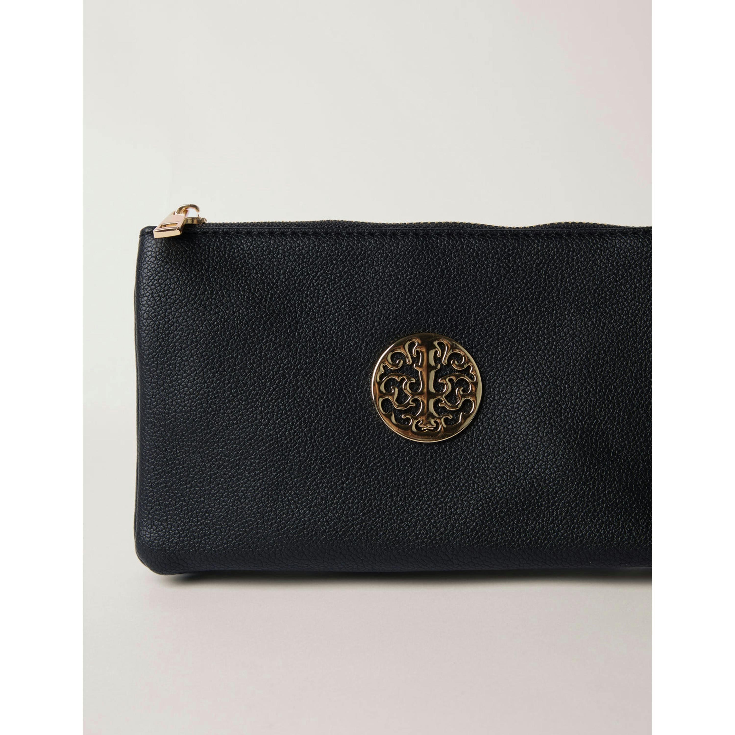 Blue Vanilla Detailed Zip Up Purse With Detachable Strap  in Black , view 4 of 5