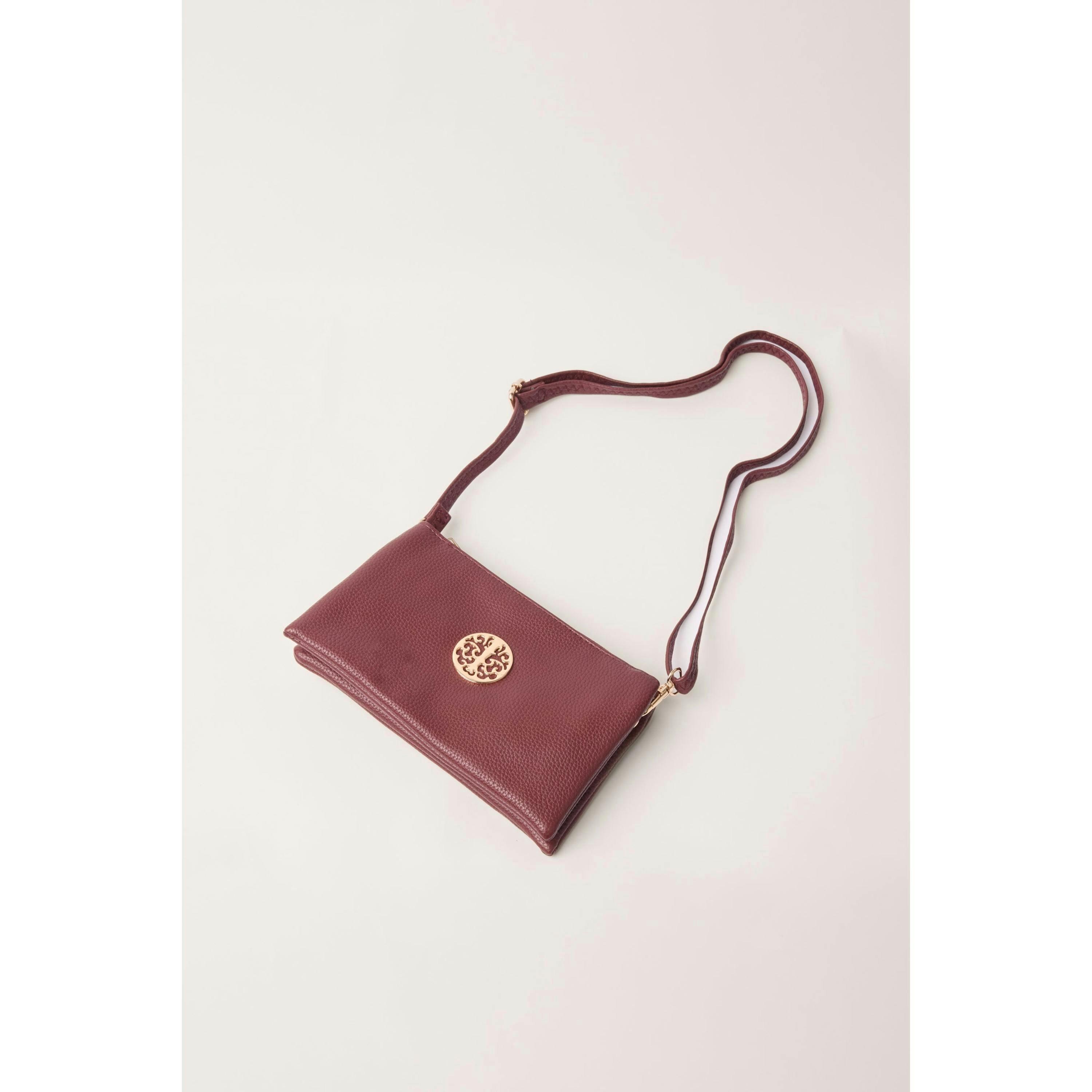 Blue Vanilla Detailed Zip Up Purse With Detachable Strap  in Wine , view 2 of 4
