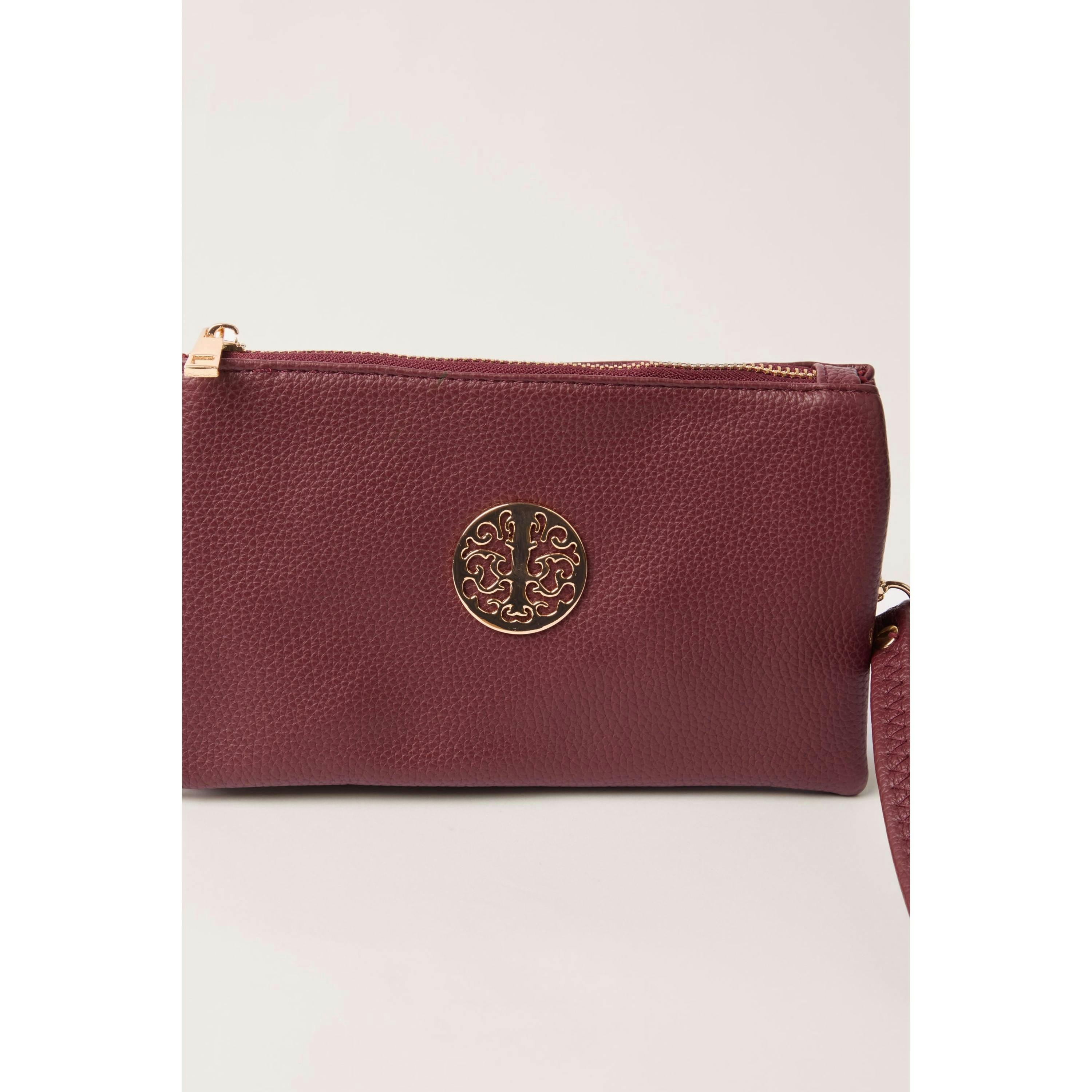 Blue Vanilla Detailed Zip Up Purse With Detachable Strap  in Wine , view 3 of 4
