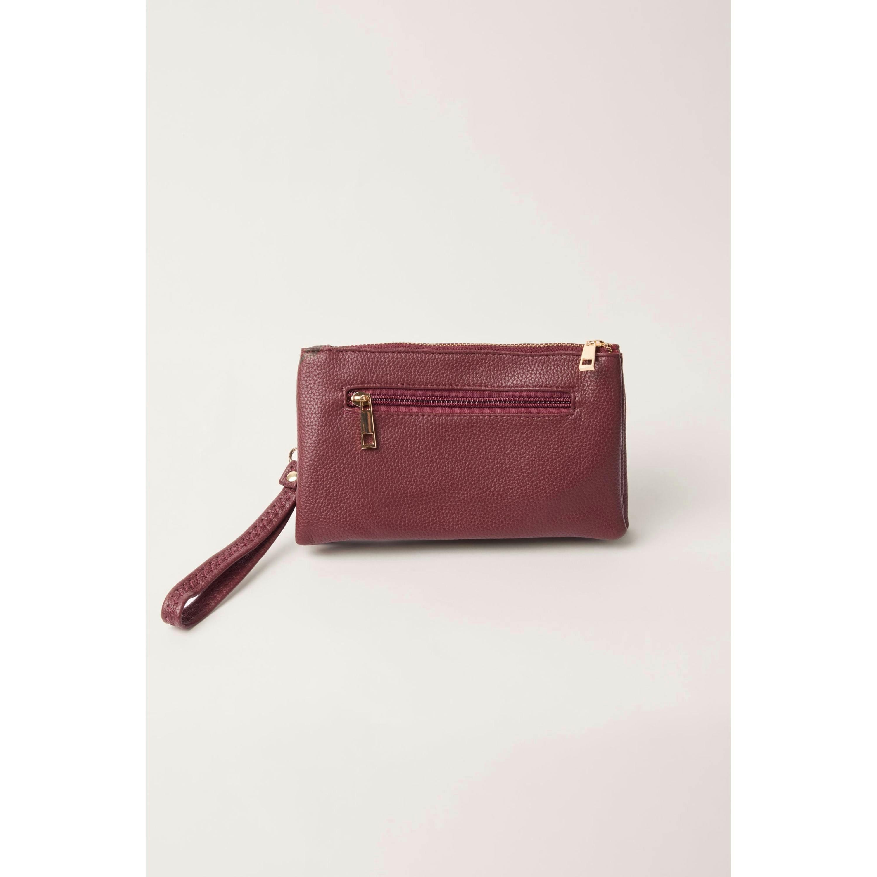 Blue Vanilla Detailed Zip Up Purse With Detachable Strap  in Wine , view 4 of 4