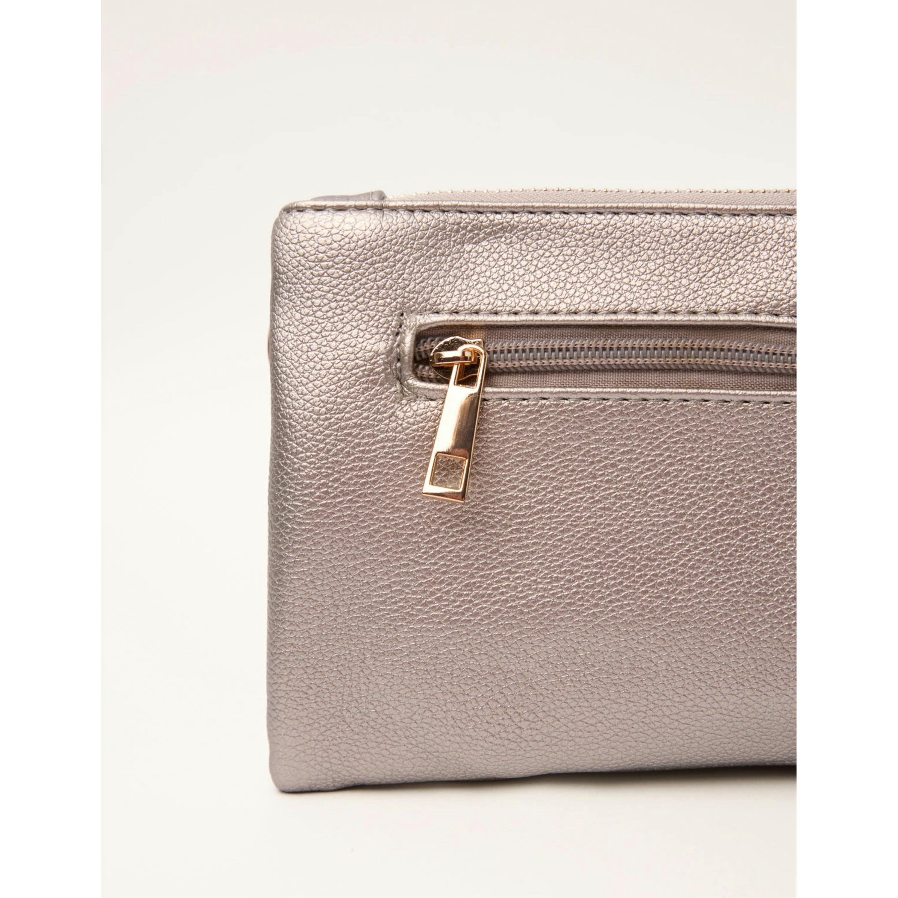 Blue Vanilla Detailed Zip Up Purse With Detachable Strap  in Silver , view 4 of 5