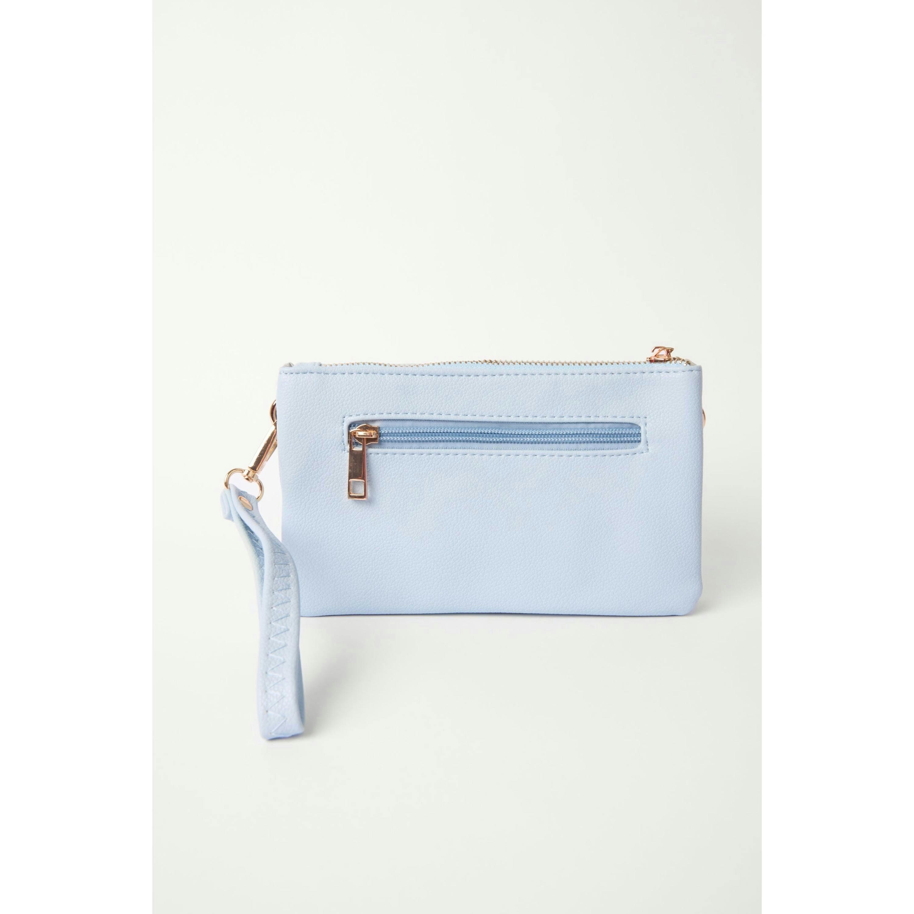 Blue Vanilla Detailed Zip Up Purse With Detachable Strap  in Blue , view 5 of 6