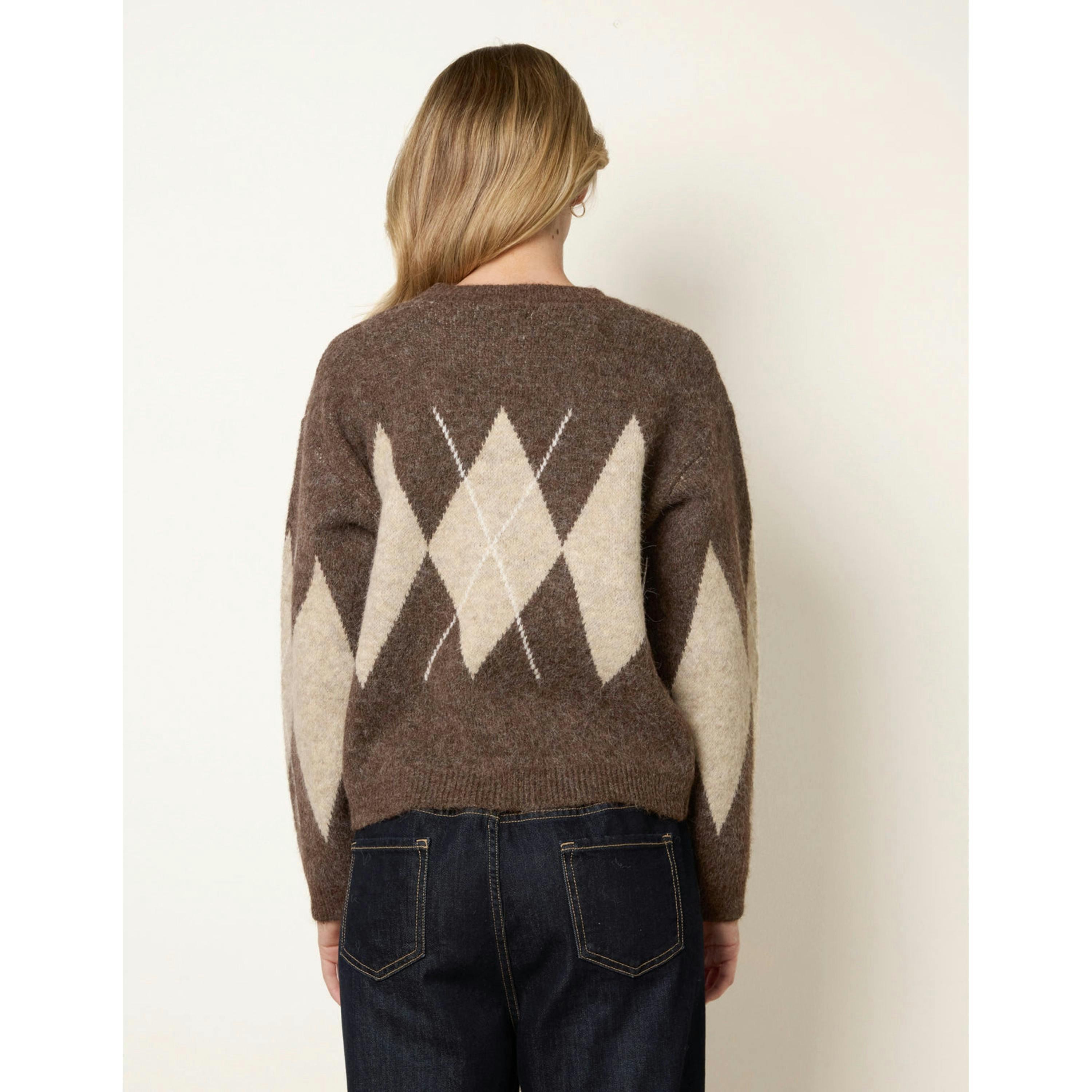 Blue Vanilla Argyle Pattern Knit Jumper  in Brown , view 2 of 4