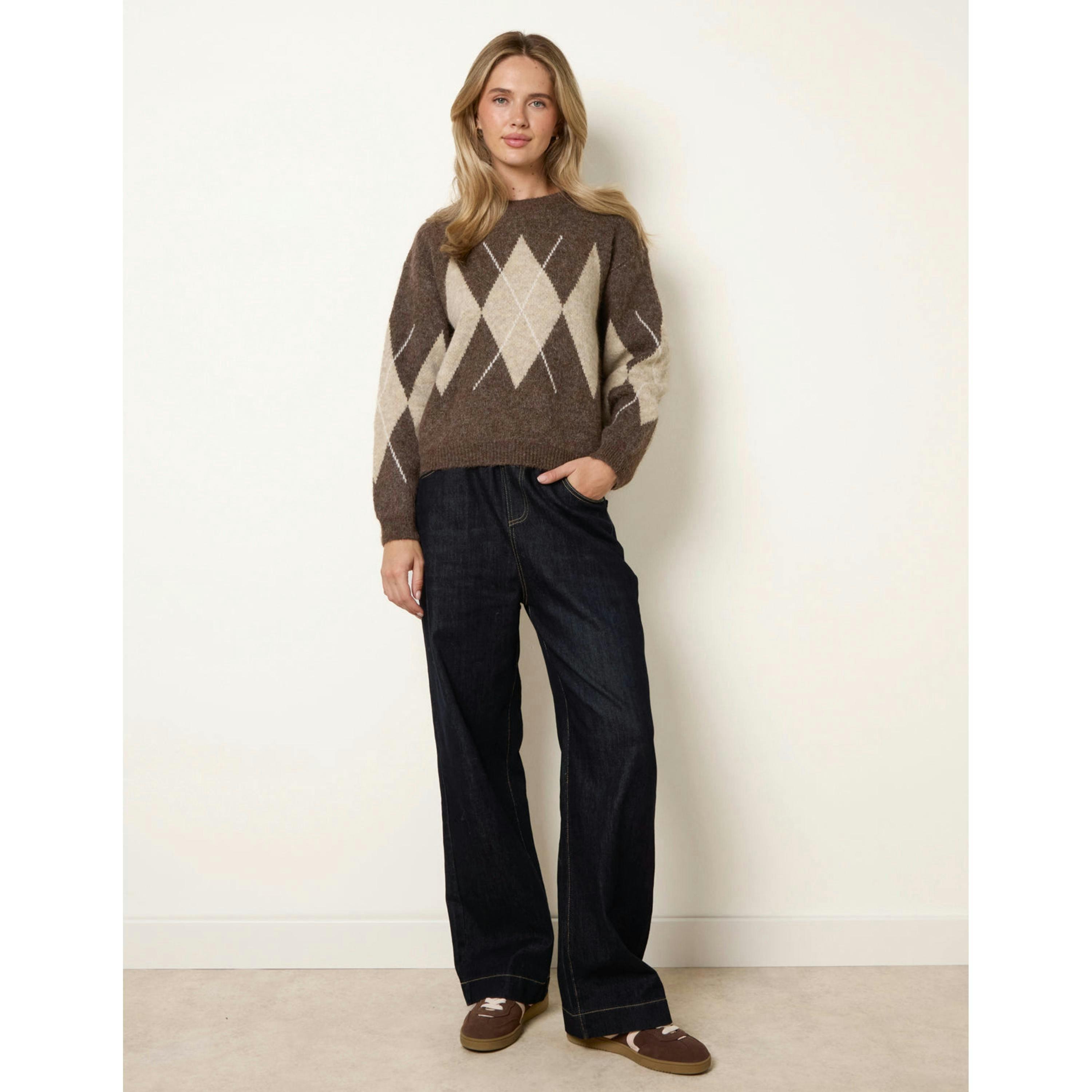 Blue Vanilla Argyle Pattern Knit Jumper  in Brown , view 3 of 4