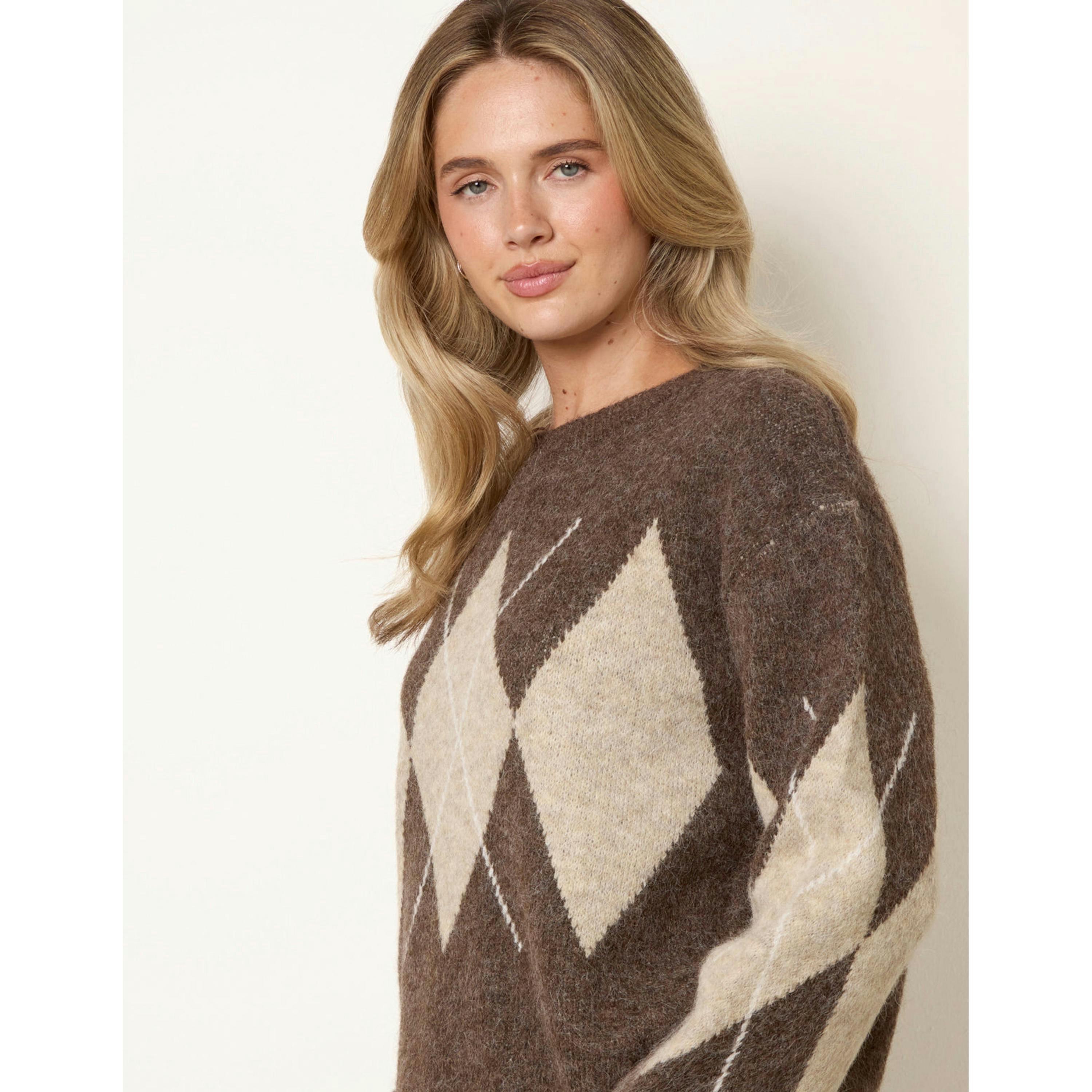 Blue Vanilla Argyle Pattern Knit Jumper  in Brown , view 4 of 4