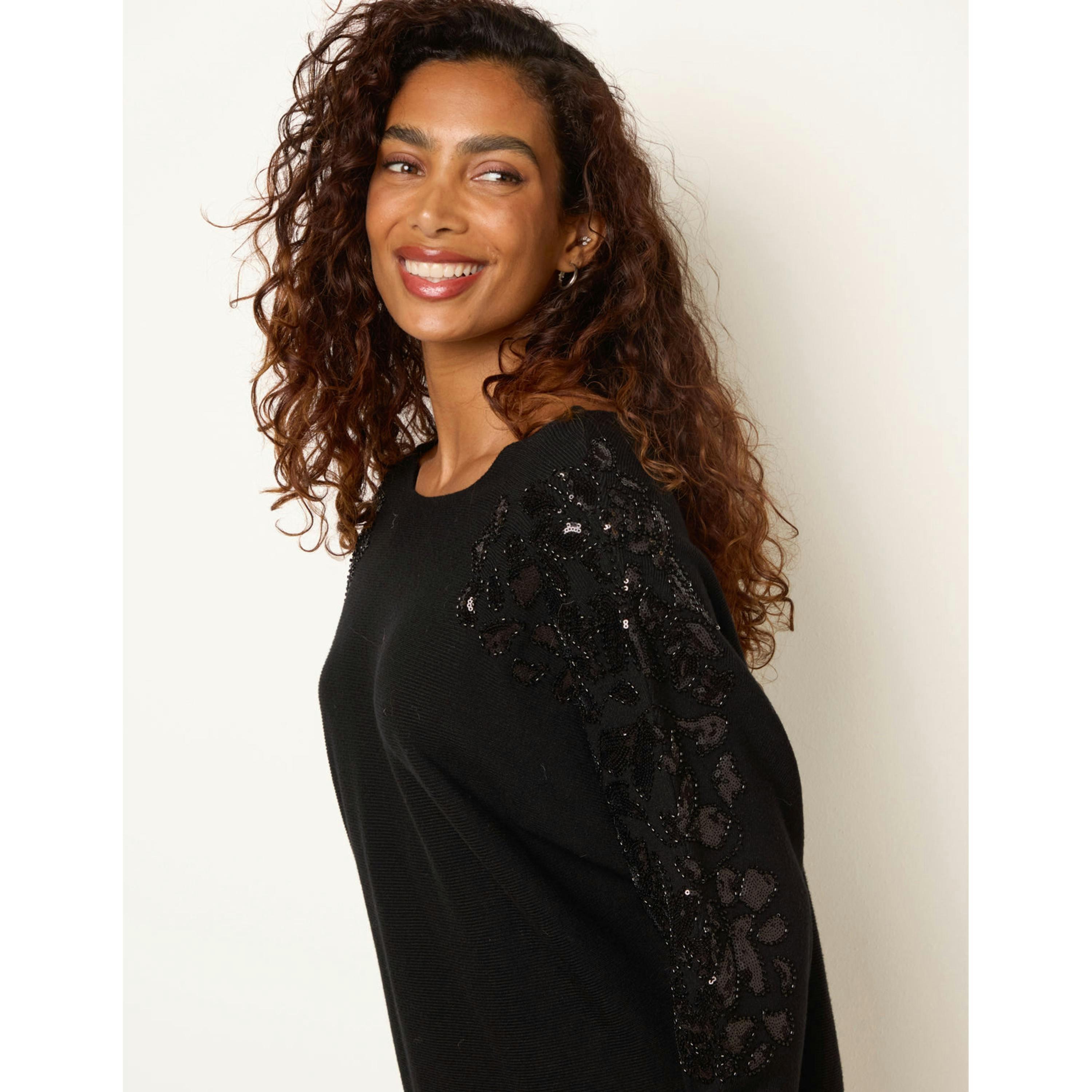 Blue Vanilla Batwing Embellished Knit Jumper  in Black , view 2 of 4