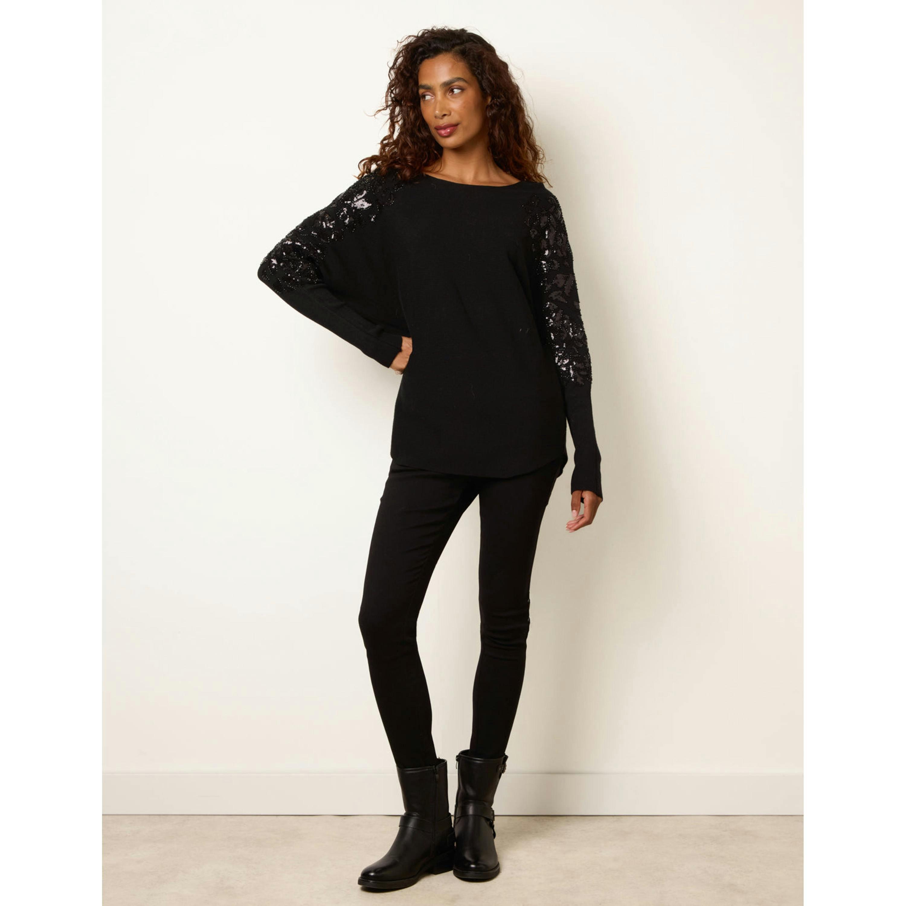 Blue Vanilla Batwing Embellished Knit Jumper  in Black , view 3 of 4