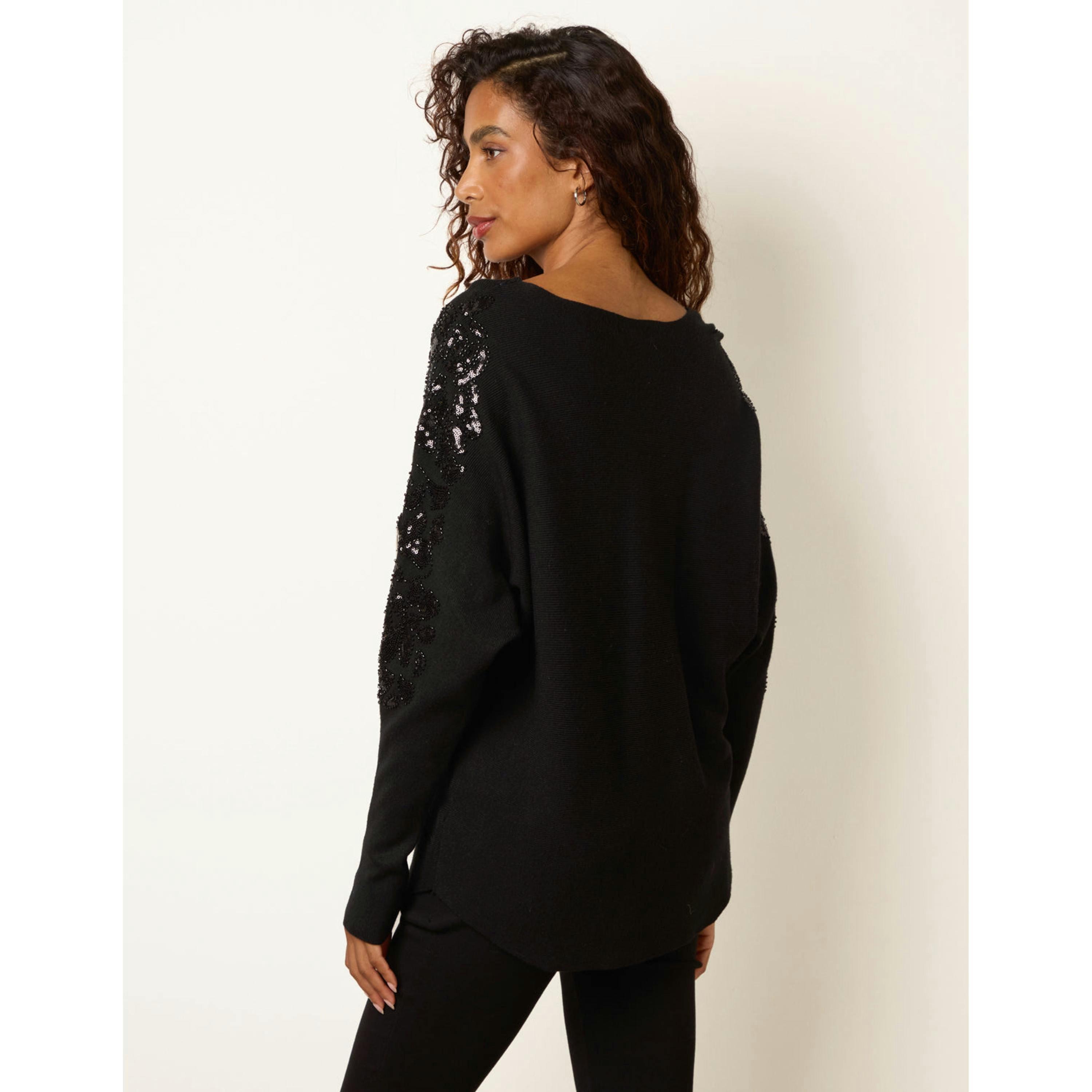 Blue Vanilla Batwing Embellished Knit Jumper  in Black , view 4 of 4