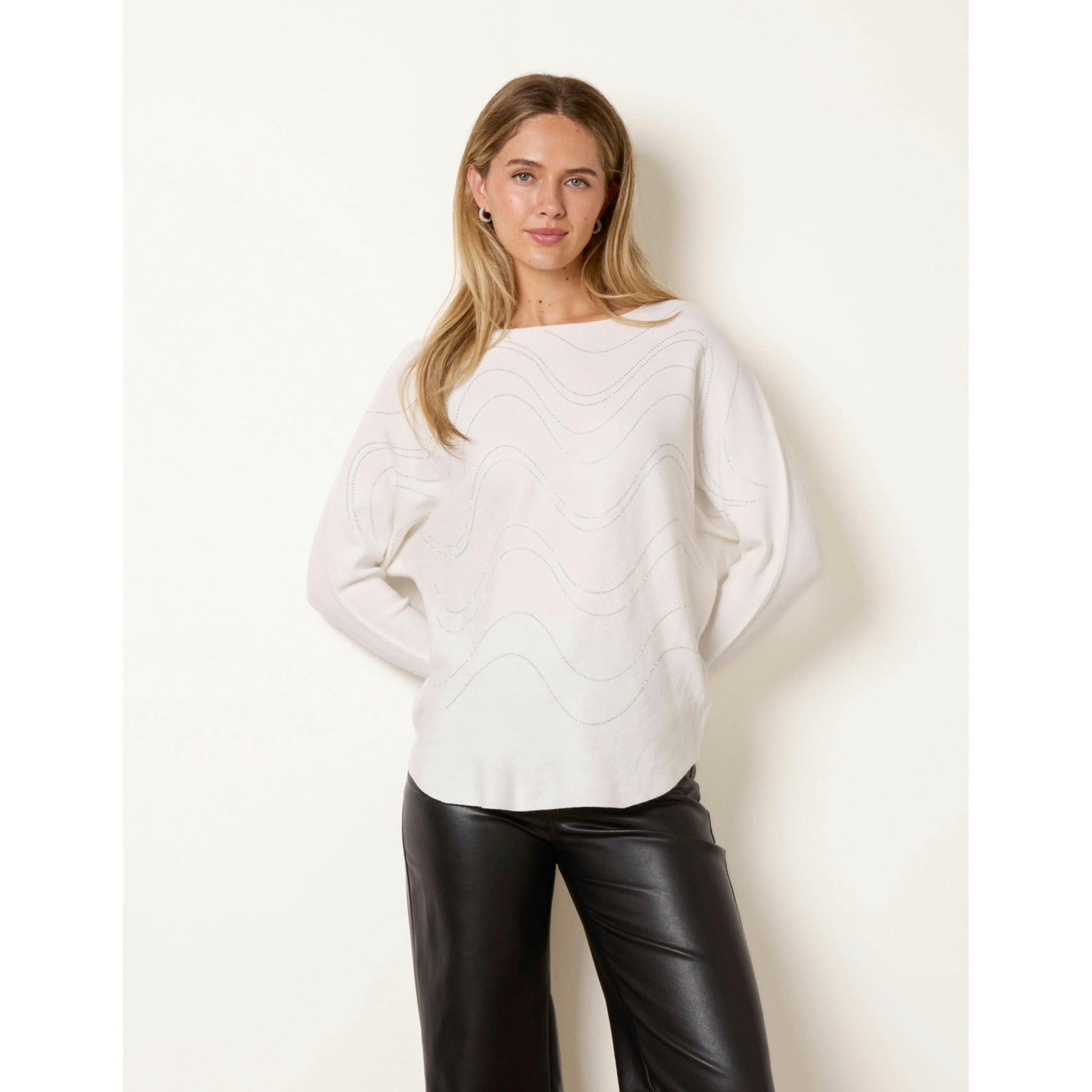Blue Vanilla Embellished Wave Pattern Jumper  in Ivory , view 3 of 4