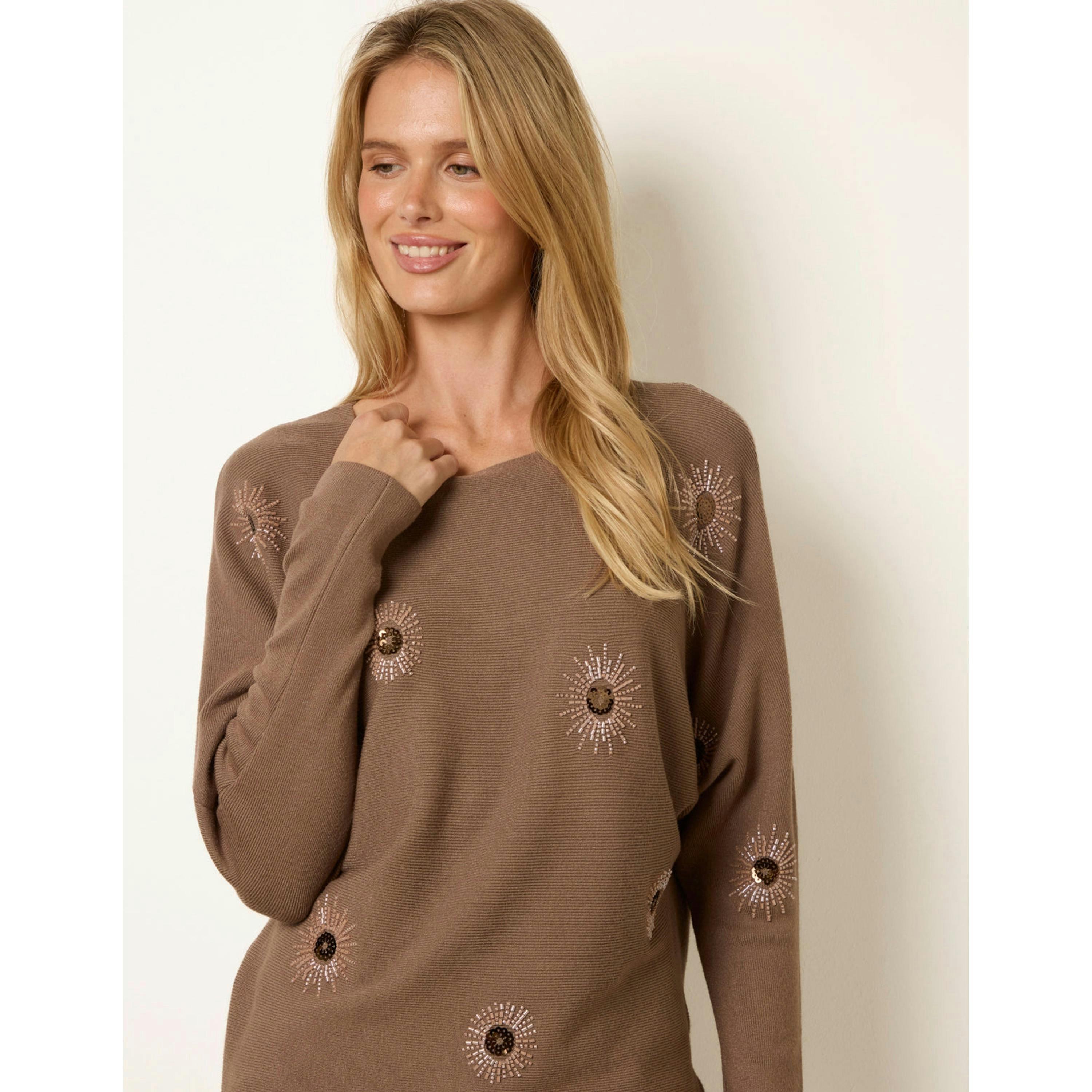 Blue Vanilla Embellished Batwing Knit Jumper  in Beige , view 3 of 4