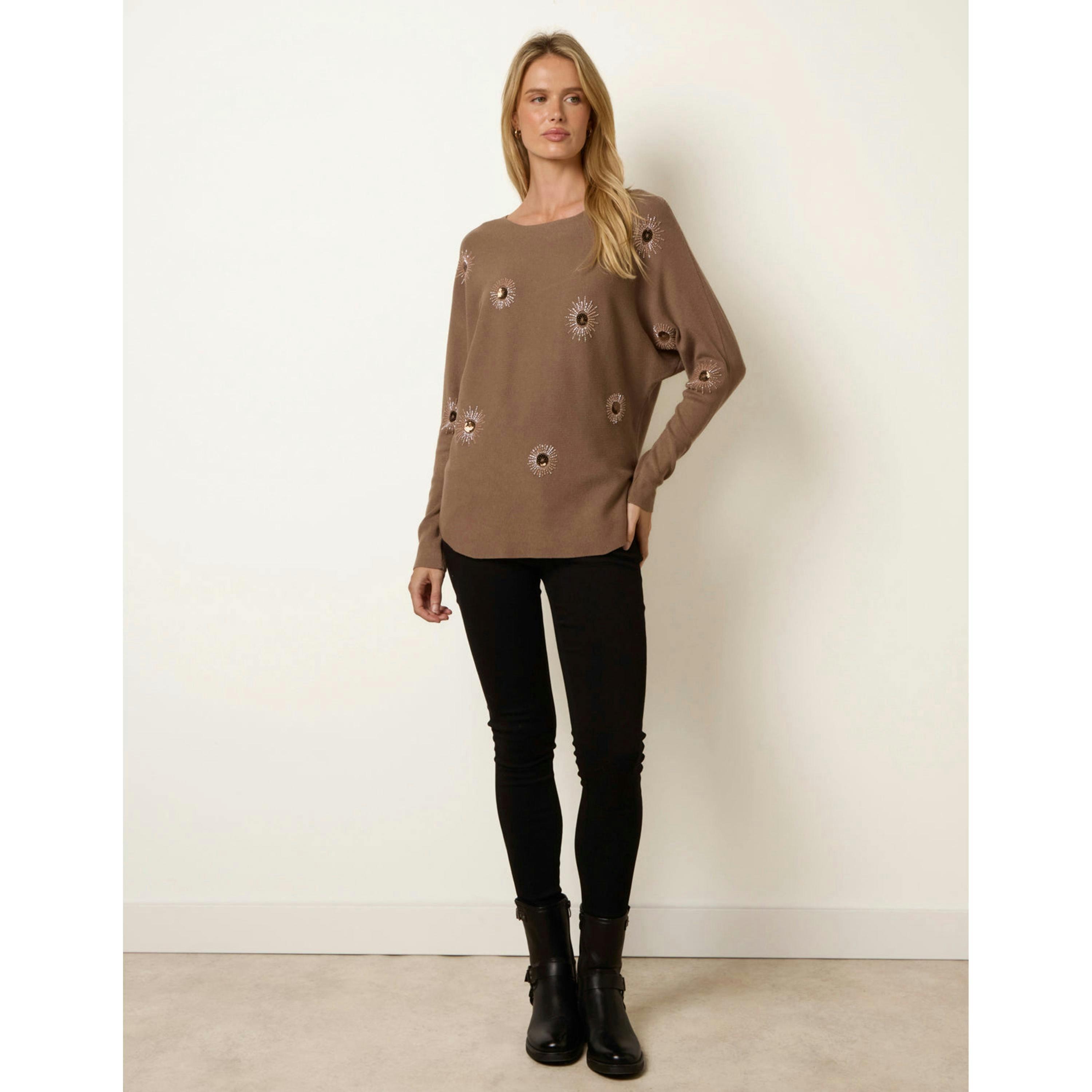 Blue Vanilla Embellished Batwing Knit Jumper  in Beige , view 4 of 4