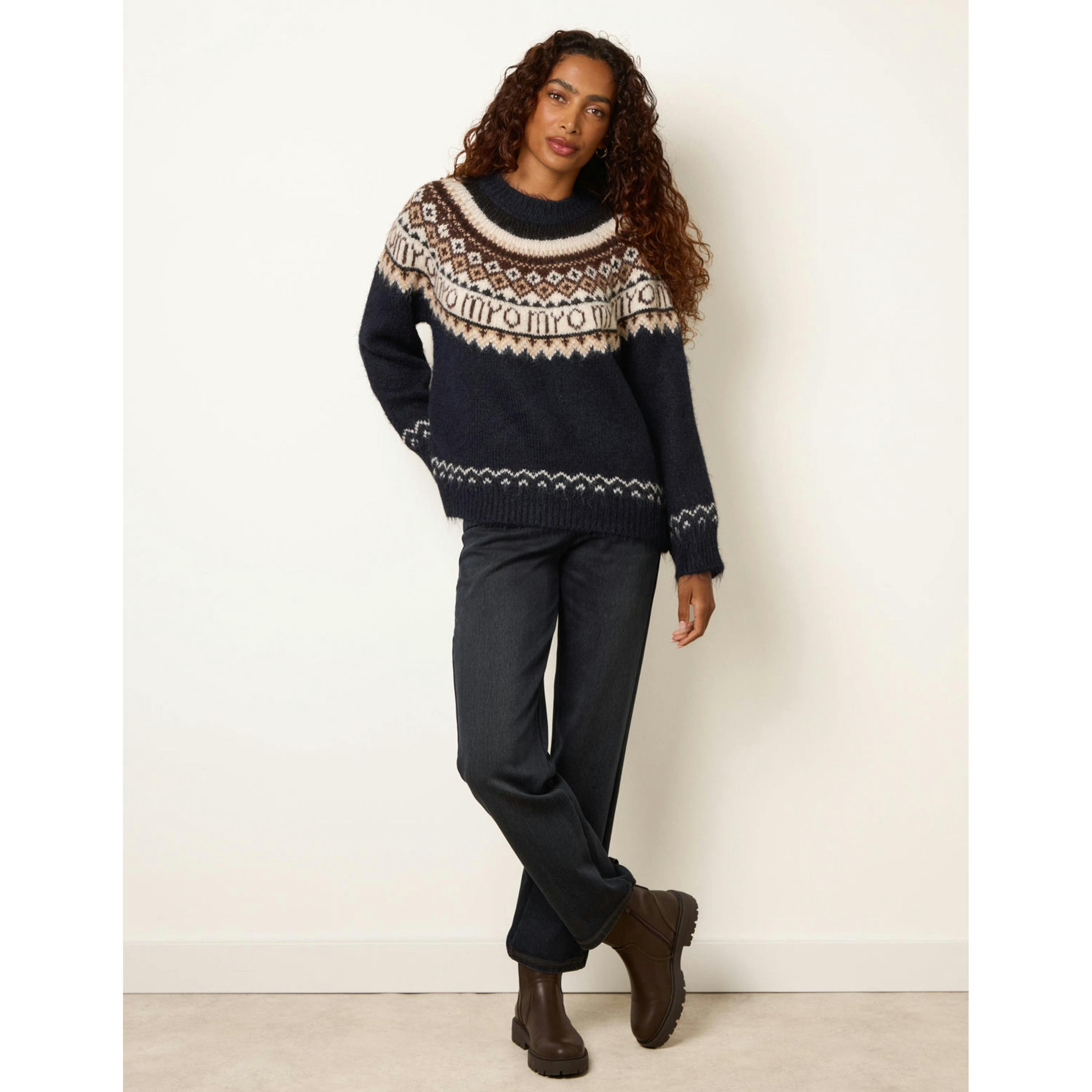 Blue Vanilla Fair Isle Knit Jumper  in Navy , view 3 of 4