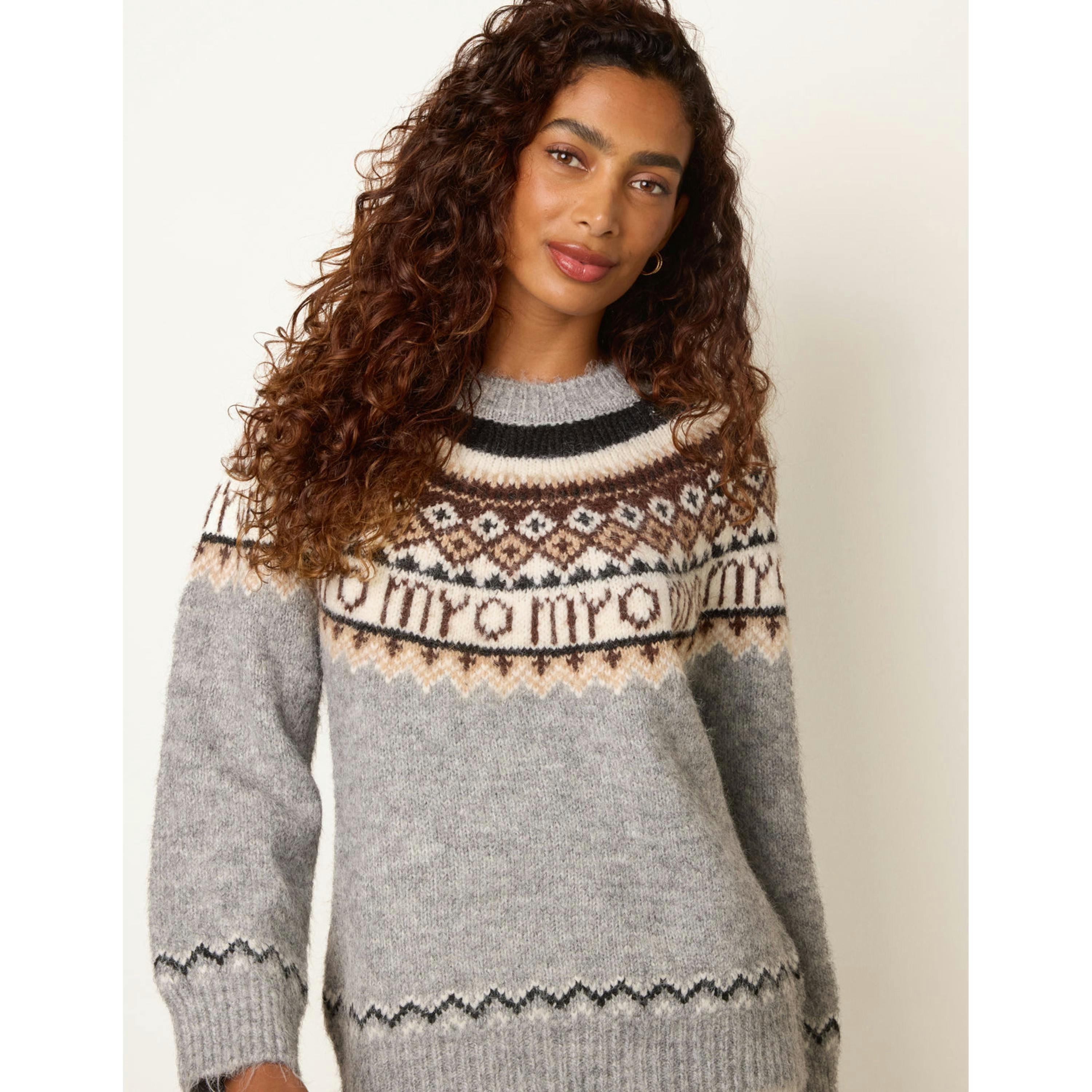 Blue Vanilla Fair Isle Knit Jumper  in Grey , view 2 of 4