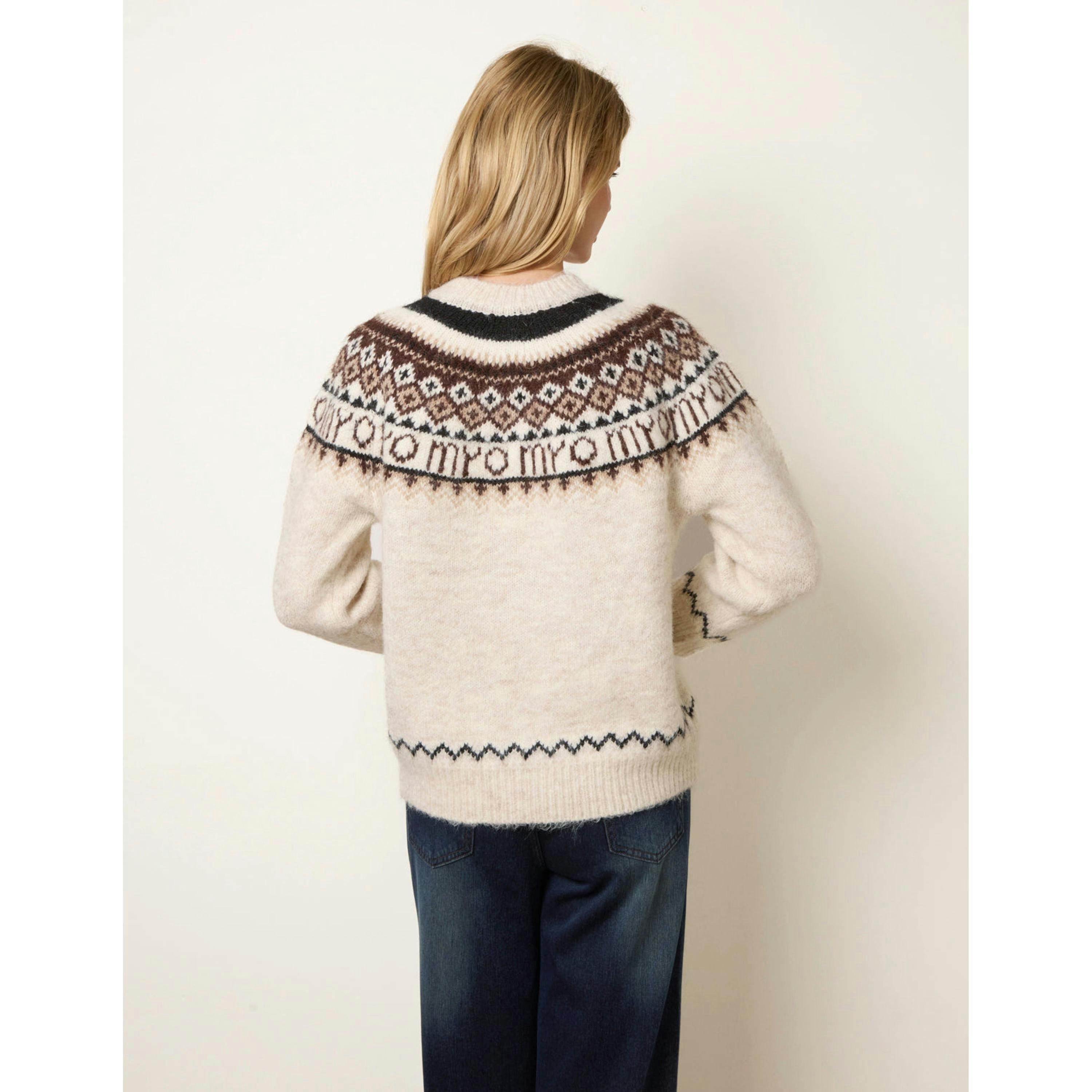Blue Vanilla Fair Isle Knit Jumper  in Stone , view 2 of 5
