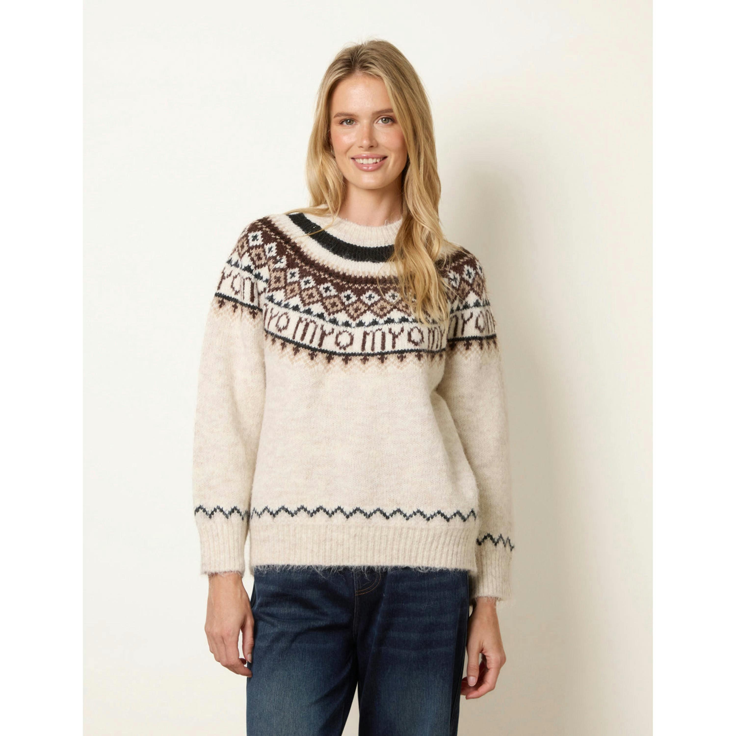 Blue Vanilla Fair Isle Knit Jumper  in Stone , view 3 of 5