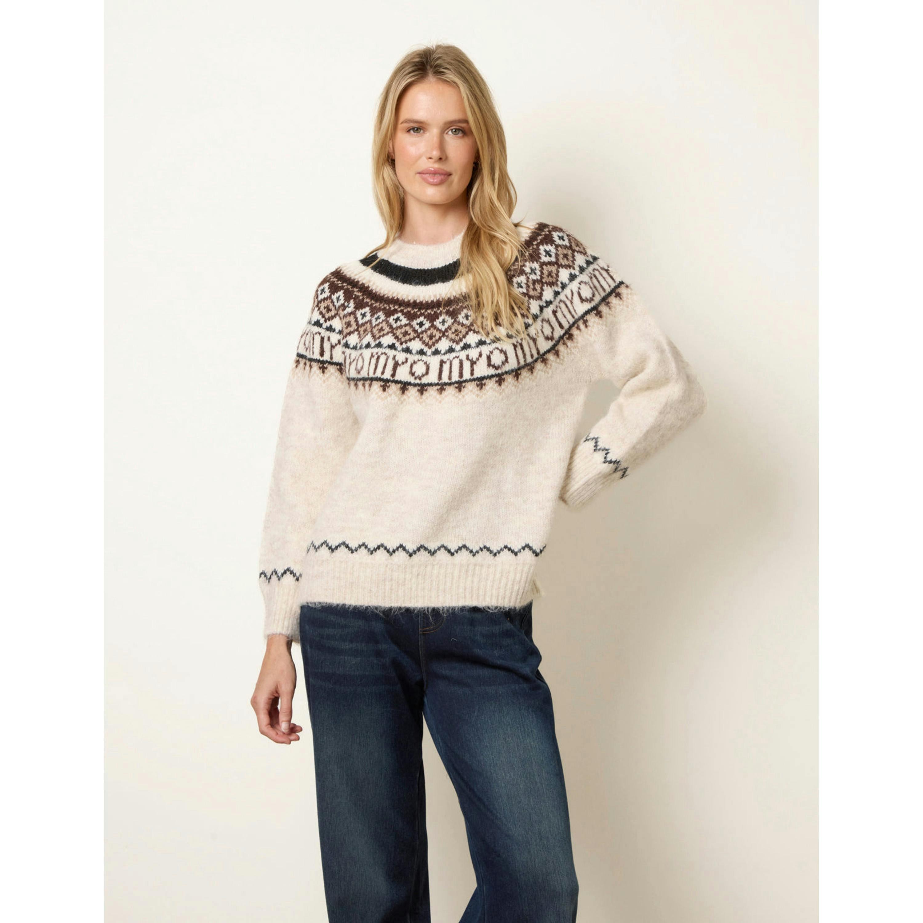 Blue Vanilla Fair Isle Knit Jumper  in Stone , view 4 of 5