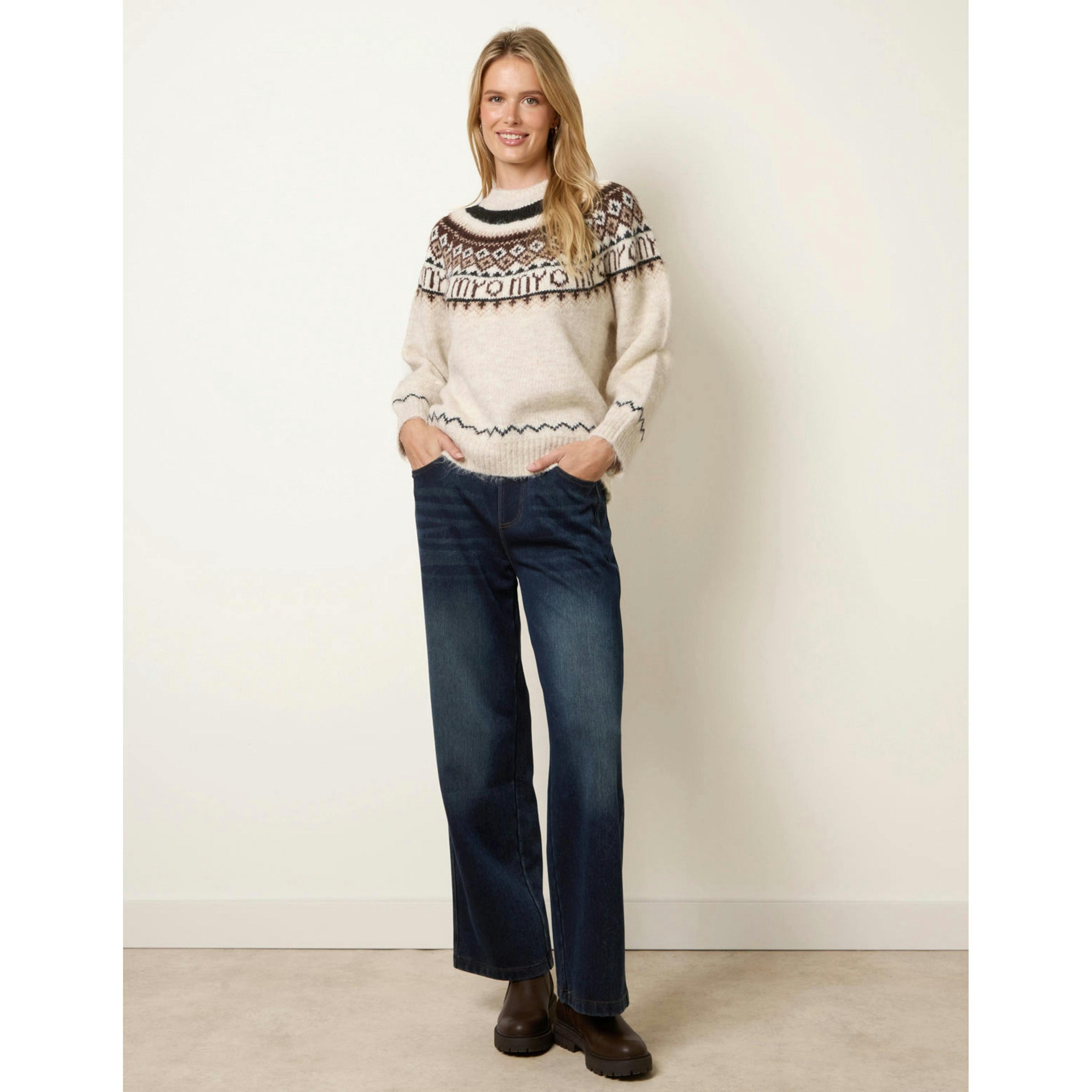 Blue Vanilla Fair Isle Knit Jumper  in Stone , view 5 of 5