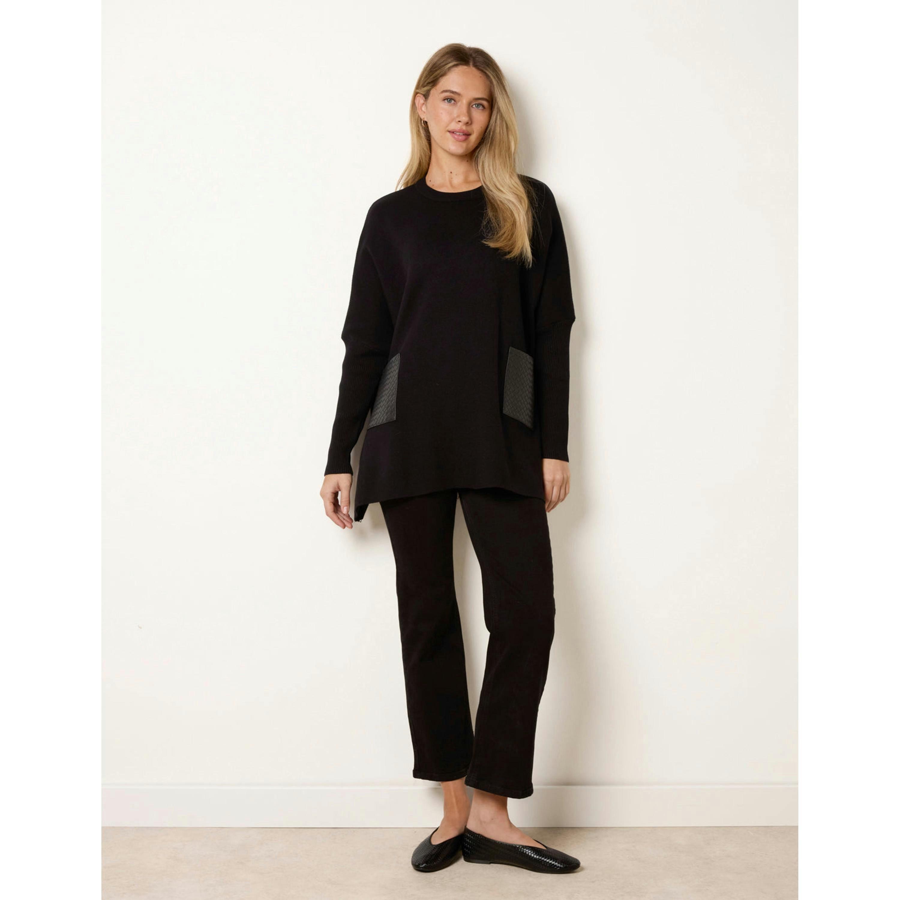 Blue Vanilla Oversized Jumper With Patch Pockets  in Black , view 3 of 4